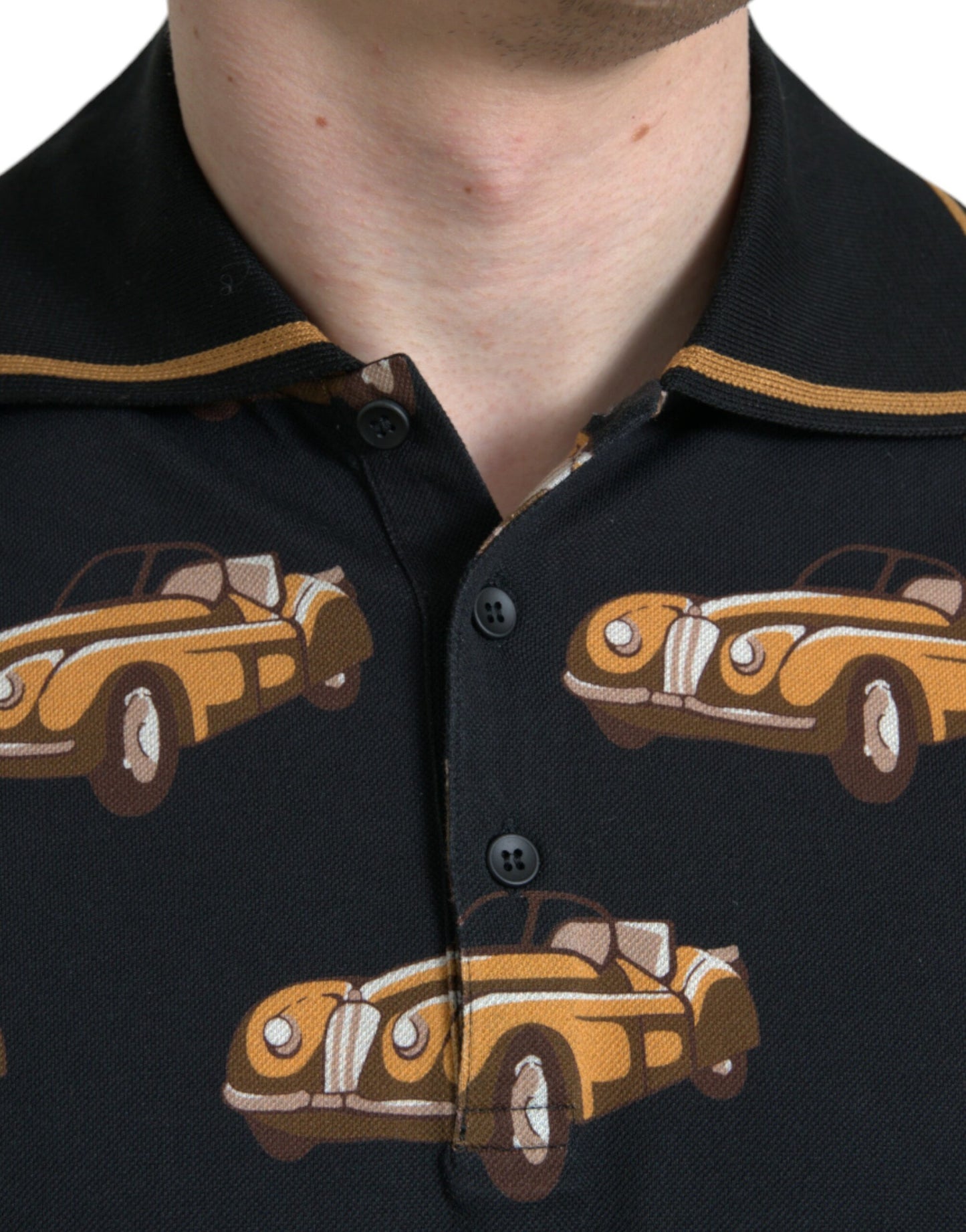 Dolce & Gabbana – Schwarzes Poloshirt mit Auto-Print und kurzen Ärmeln