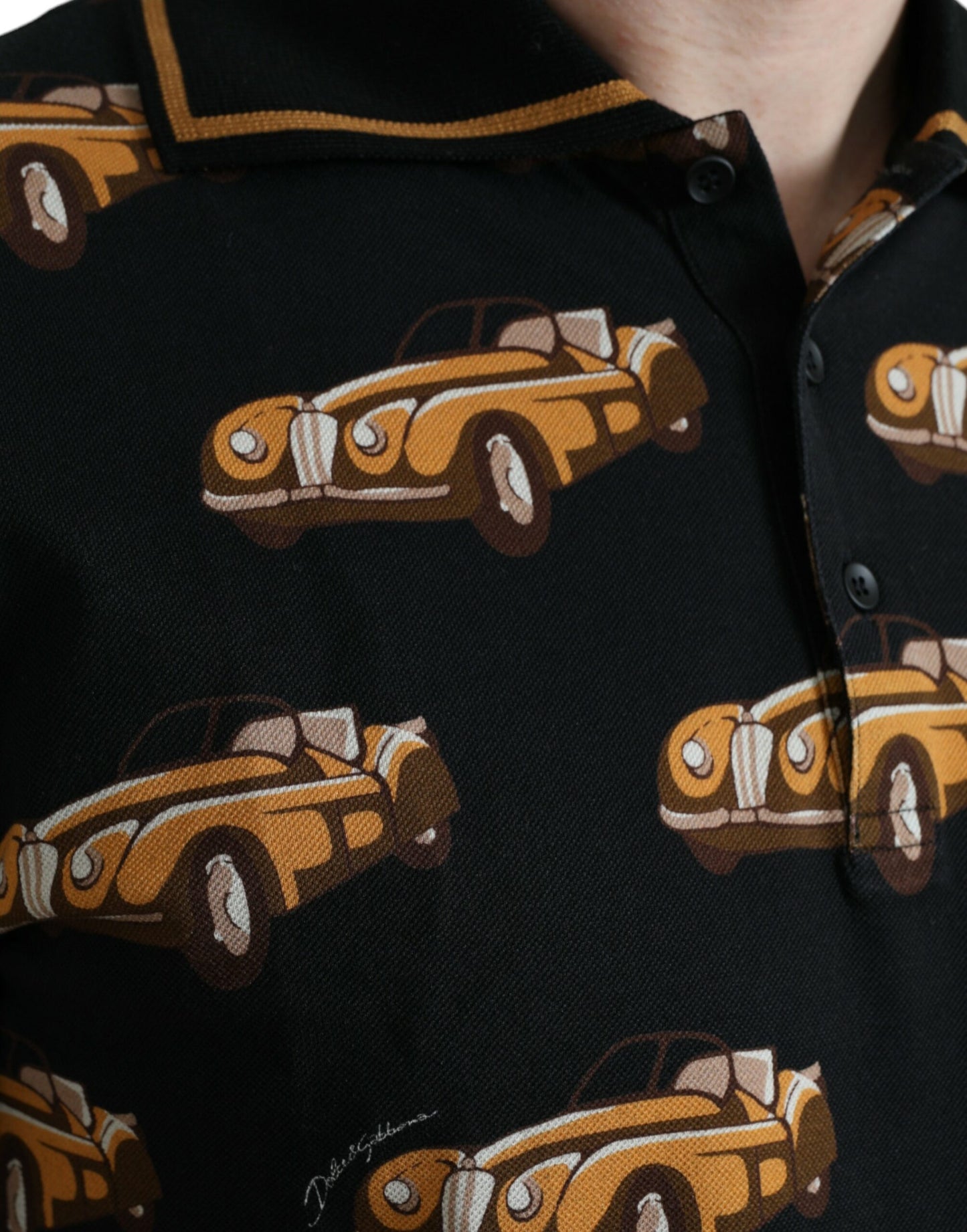 Dolce & Gabbana – Schwarzes Poloshirt mit Auto-Print und kurzen Ärmeln
