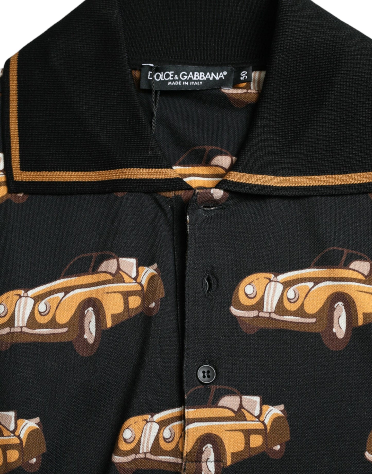 Dolce & Gabbana – Schwarzes Poloshirt mit Auto-Print und kurzen Ärmeln