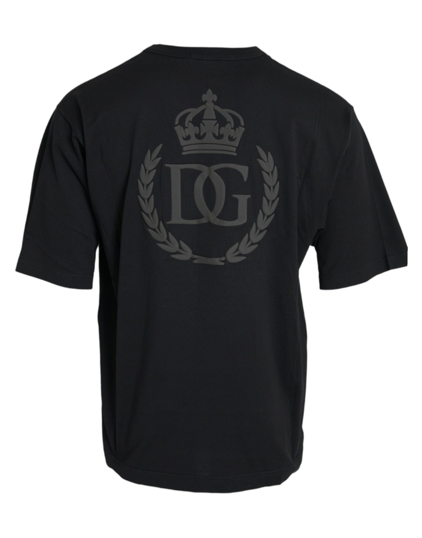 Dolce & Gabbana – Schwarzes T-Shirt mit Rundhalsausschnitt und kurzen Ärmeln und geprägtem Logo
