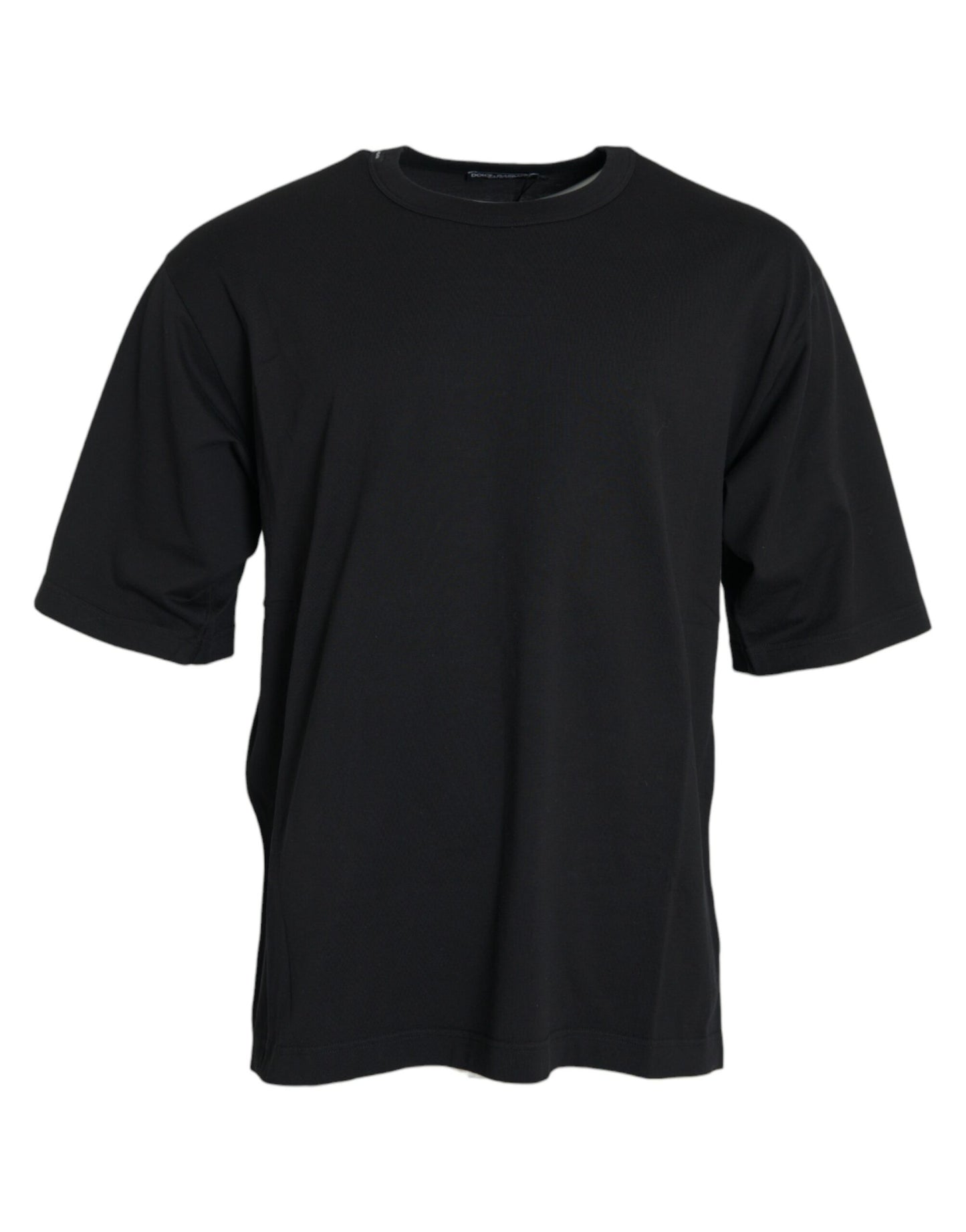 Dolce & Gabbana – Schwarzes T-Shirt mit Rundhalsausschnitt und kurzen Ärmeln und geprägtem Logo