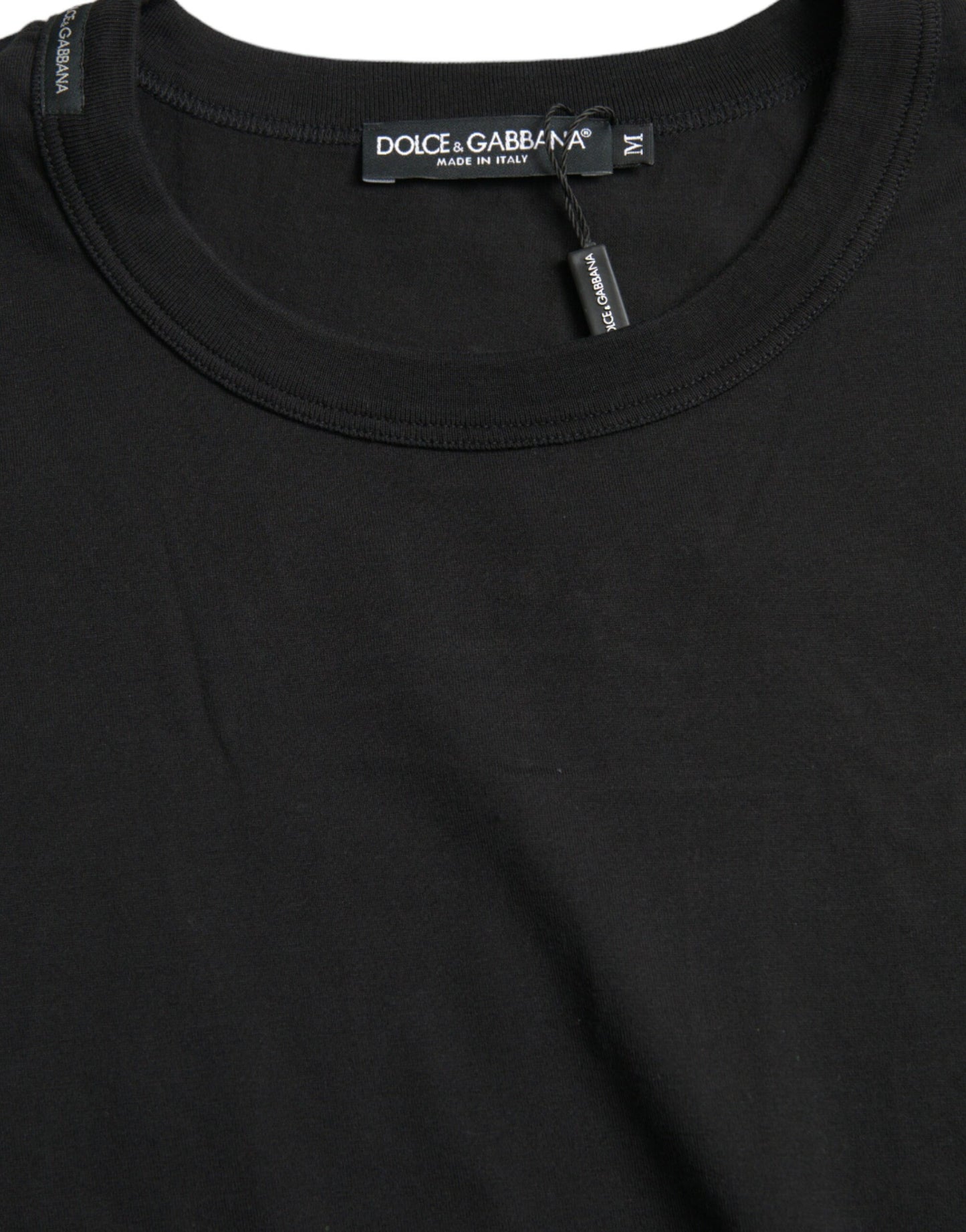 Dolce & Gabbana – Schwarzes T-Shirt mit Rundhalsausschnitt und kurzen Ärmeln und geprägtem Logo