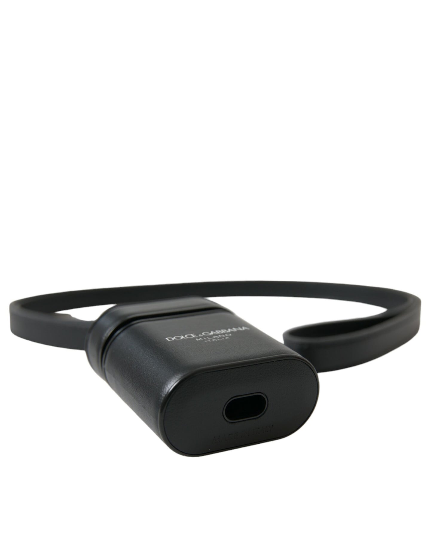 Dolce & Gabbana – Airpods-Hülle mit schwarzem Lederarmband und silbernem Metalllogo