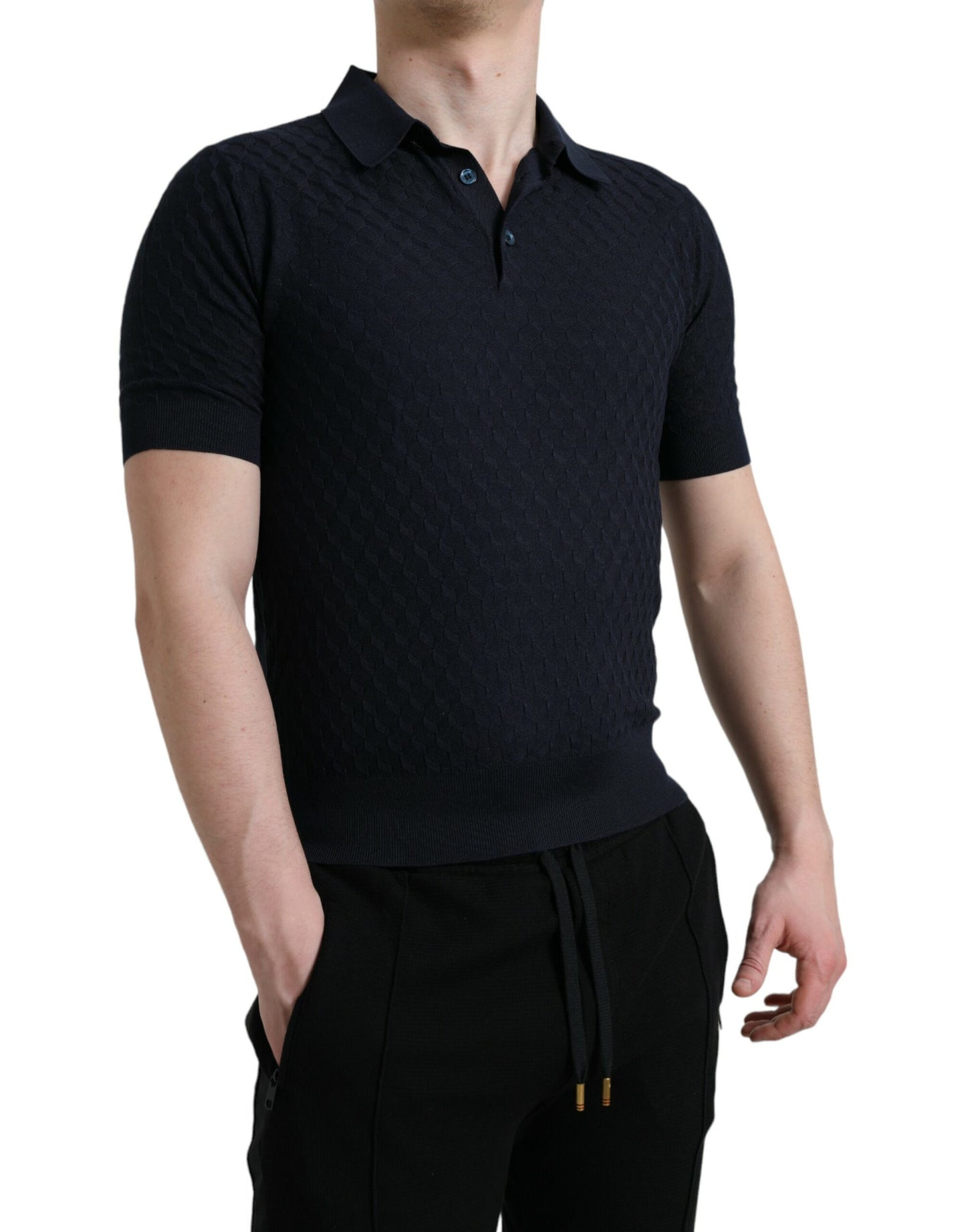 Dolce & Gabbana – Dunkelblaues Poloshirt mit Kragen und kurzen Ärmeln