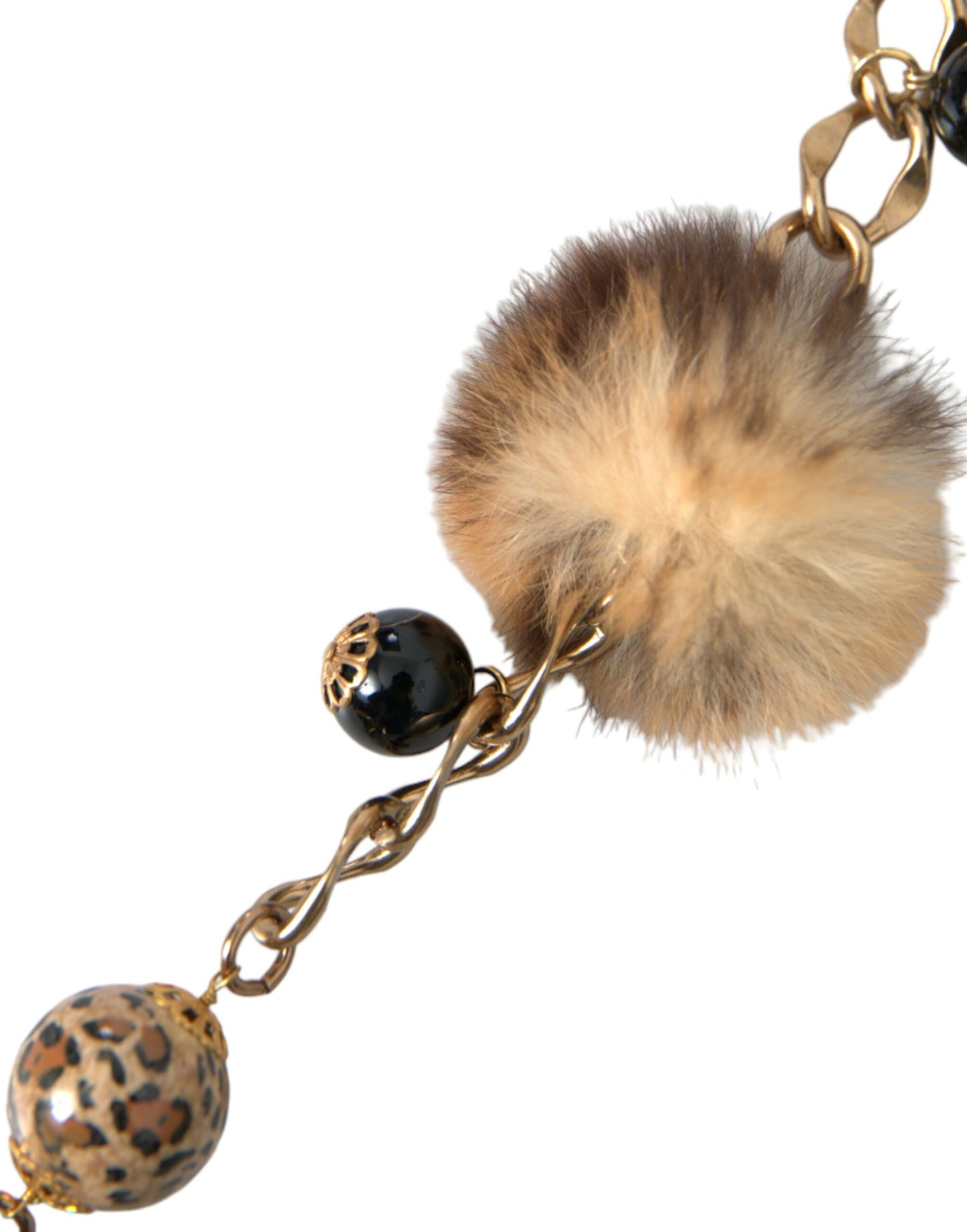 Dolce & Gabbana Gold Brass Leopard Fur Pearl Necklace Chain Belt
