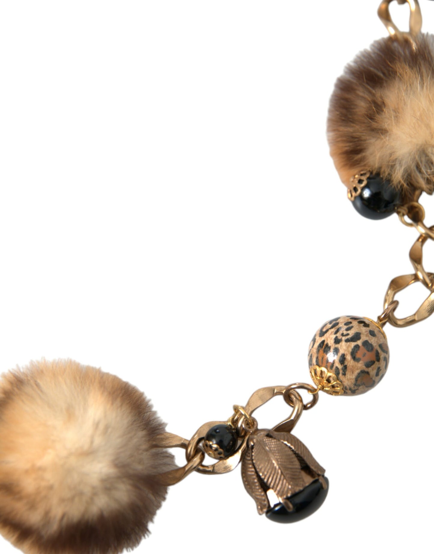 Dolce & Gabbana Gold Brass Leopard Fur Pearl Necklace Chain Belt