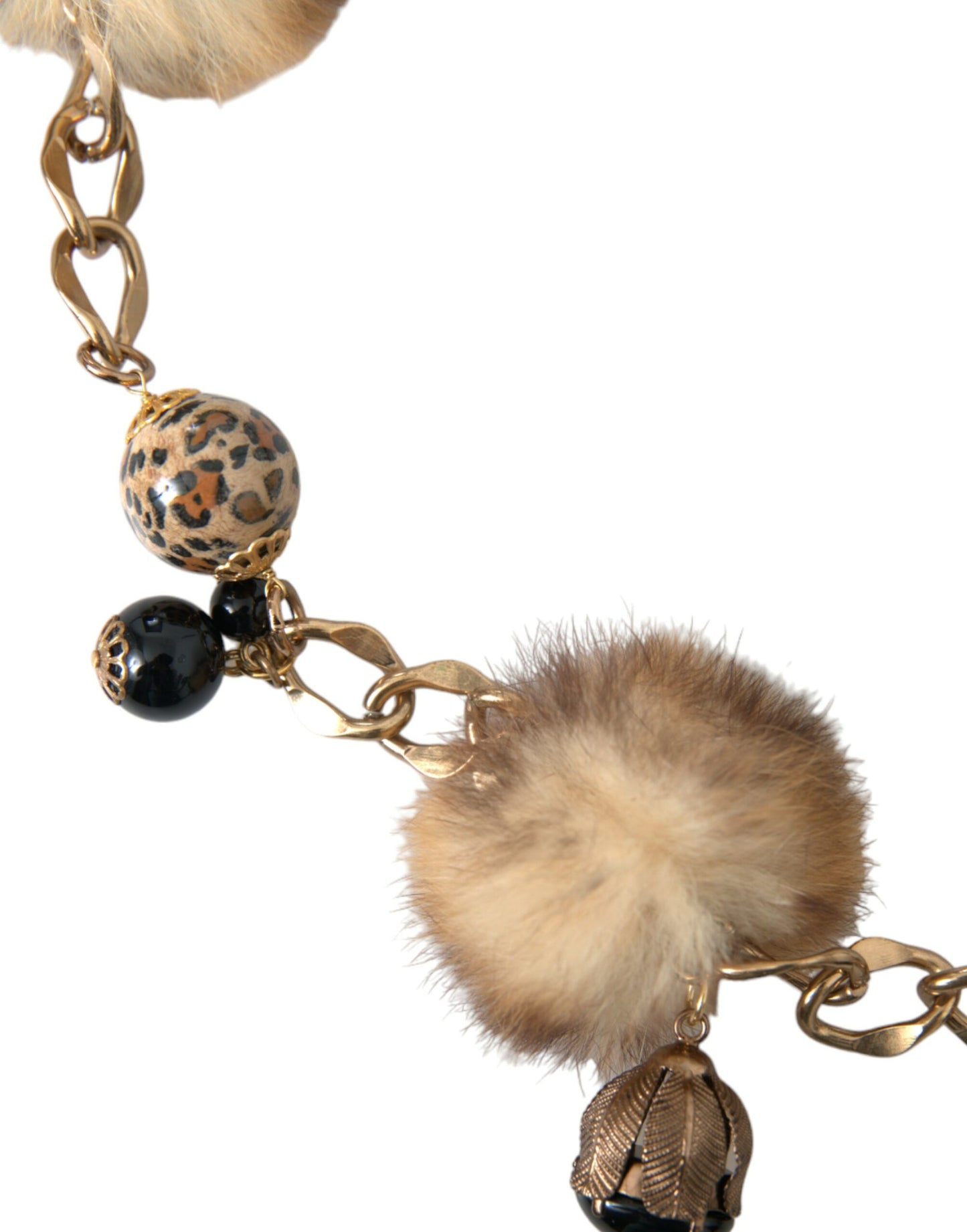 Dolce & Gabbana Gold Brass Leopard Fur Pearl Necklace Chain Belt