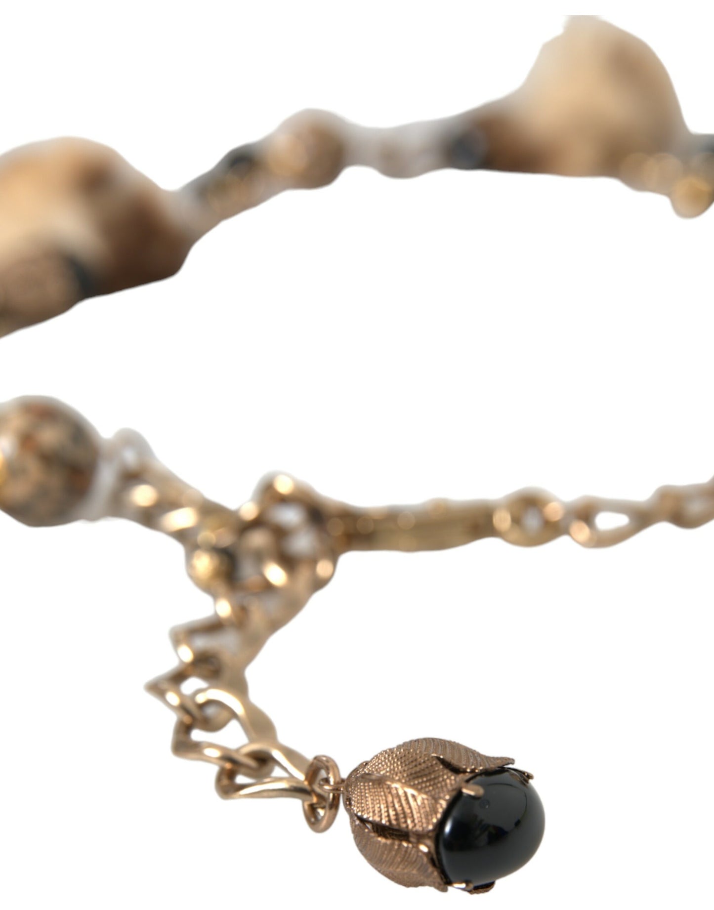 Dolce & Gabbana Gold Brass Leopard Fur Pearl Necklace Chain Belt