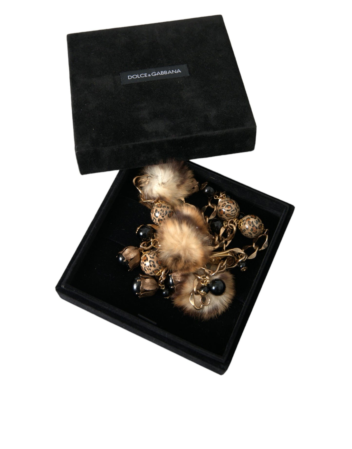 Dolce & Gabbana Gold Brass Leopard Fur Pearl Necklace Chain Belt
