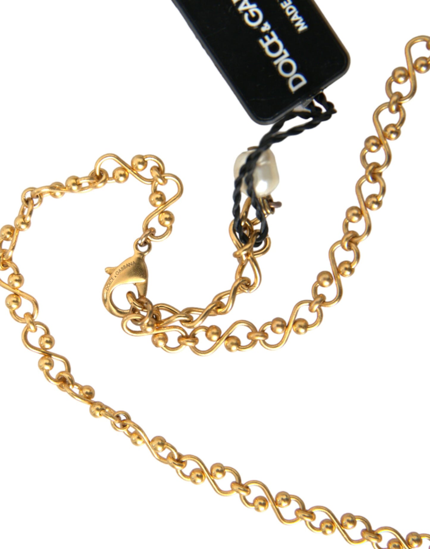 Dolce & Gabbana Halskette mit Perlenanhänger aus goldenem Messing
