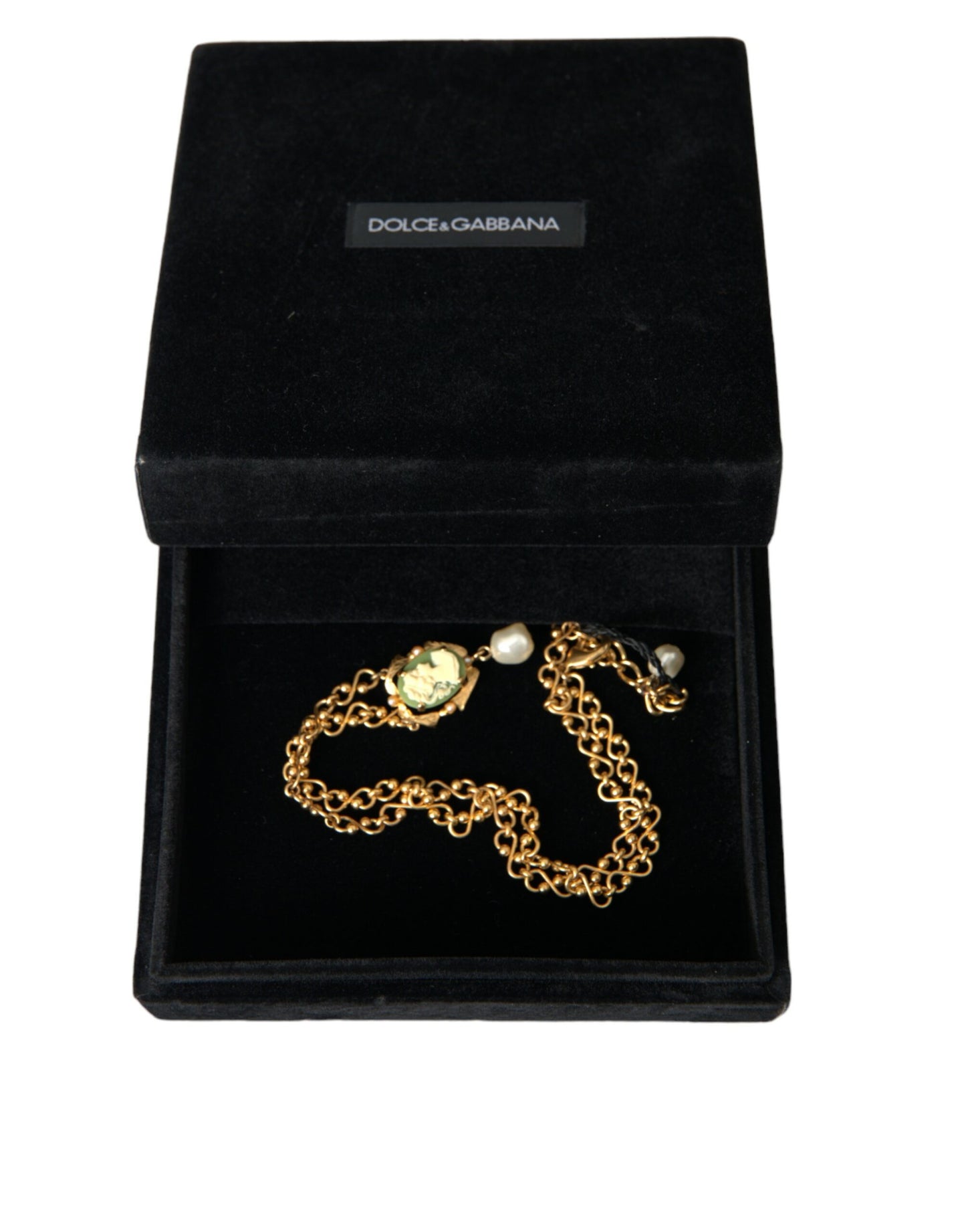 Dolce & Gabbana Halskette mit Perlenanhänger aus goldenem Messing