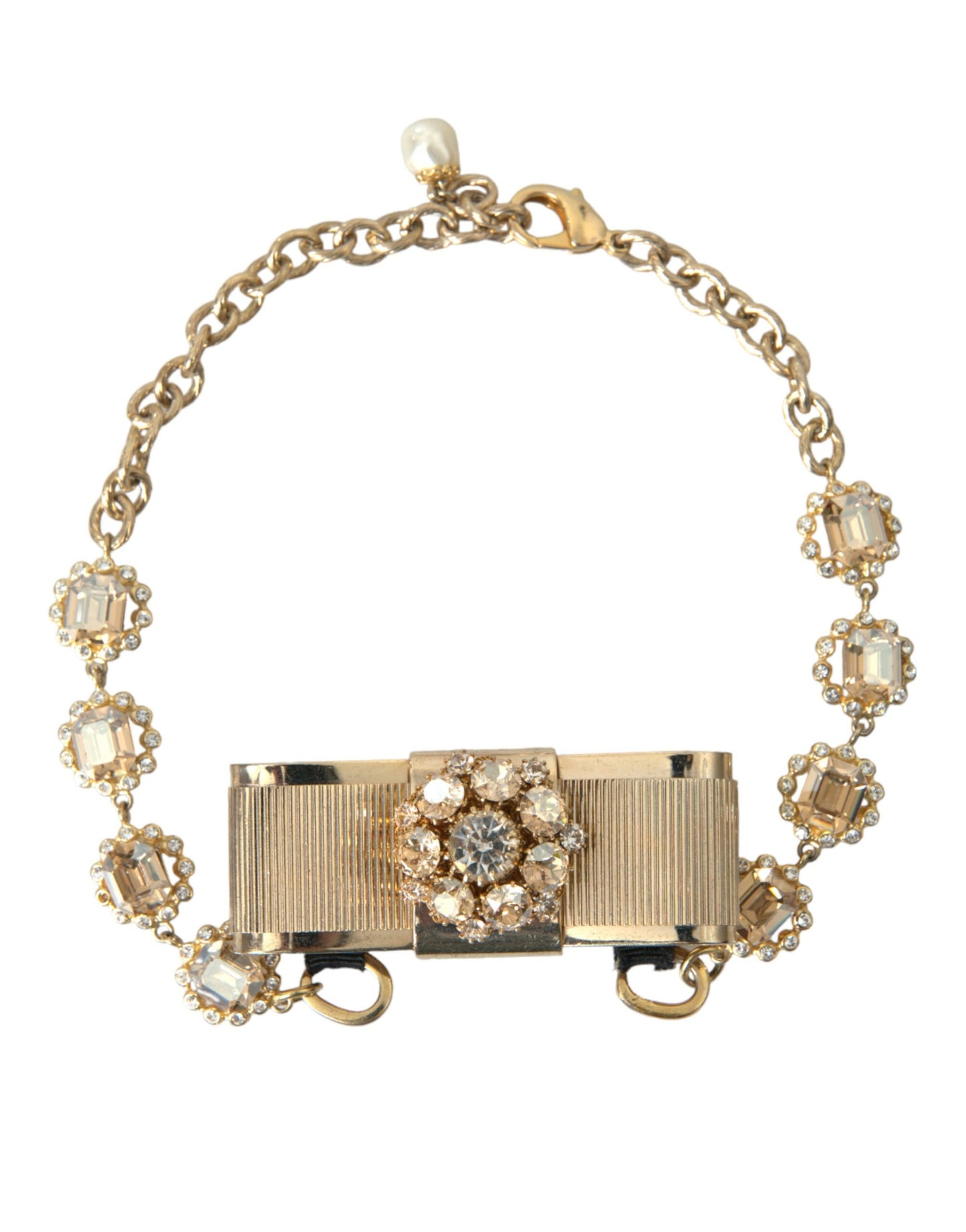 Dolce & Gabbana – Choker-Halskette mit Schleife und durchsichtigem Kristall aus goldenem Messing