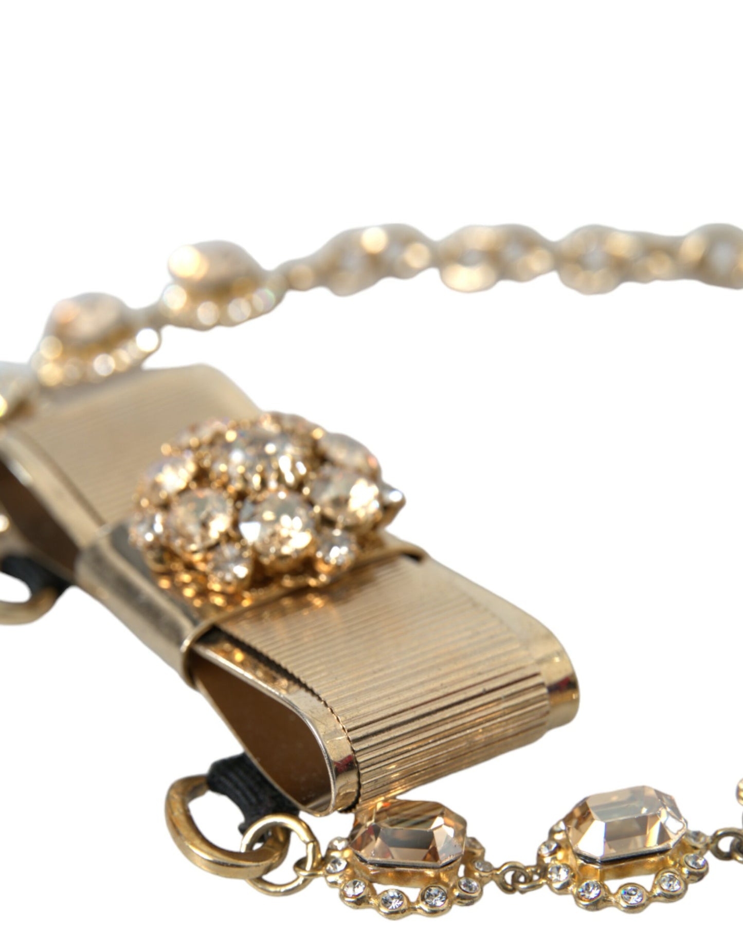 Dolce & Gabbana – Choker-Halskette mit Schleife und durchsichtigem Kristall aus goldenem Messing
