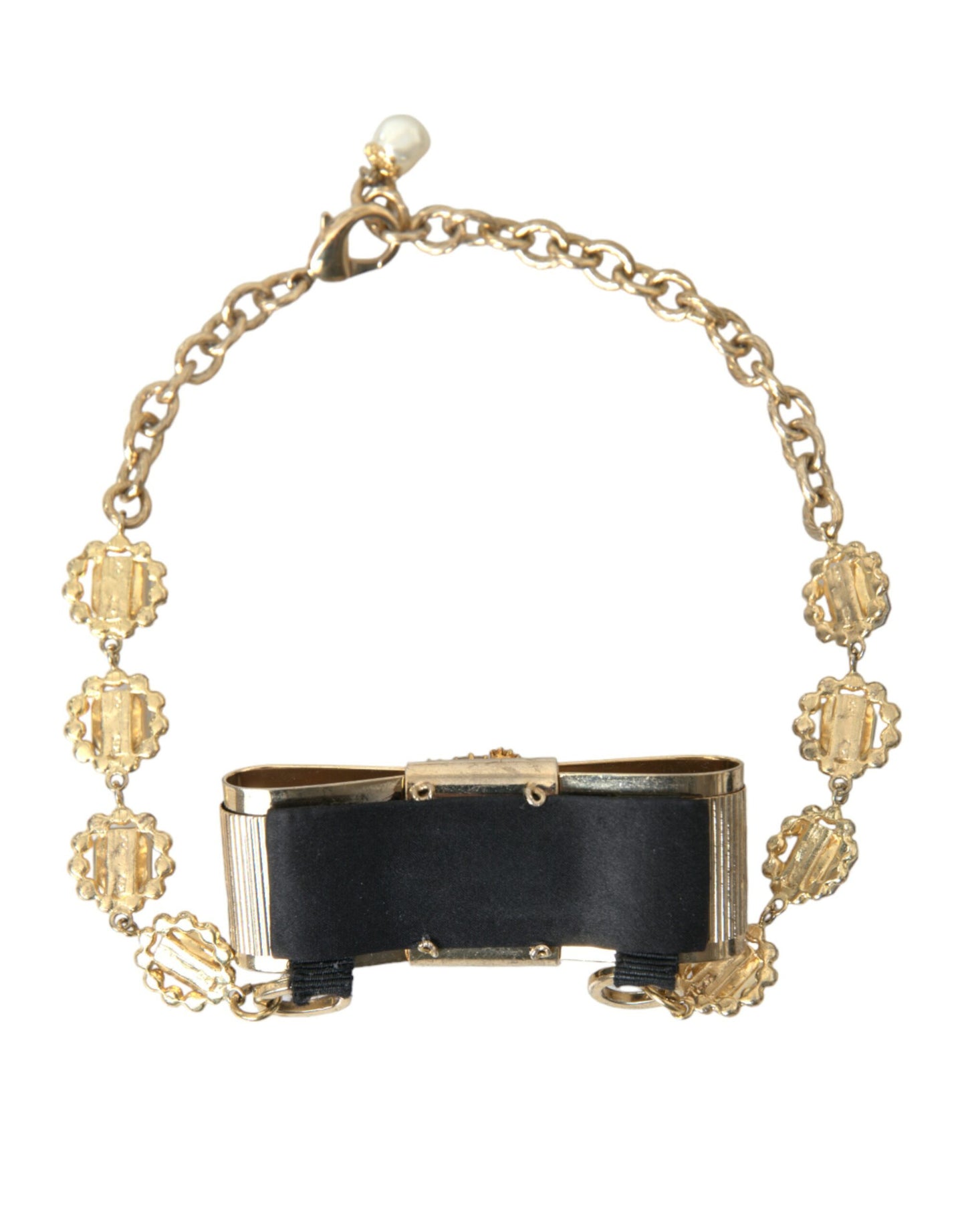 Dolce & Gabbana – Choker-Halskette mit Schleife und durchsichtigem Kristall aus goldenem Messing