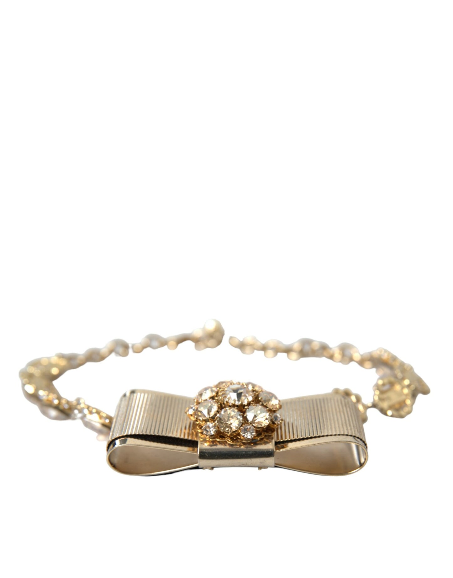 Dolce & Gabbana – Choker-Halskette mit Schleife und durchsichtigem Kristall aus goldenem Messing