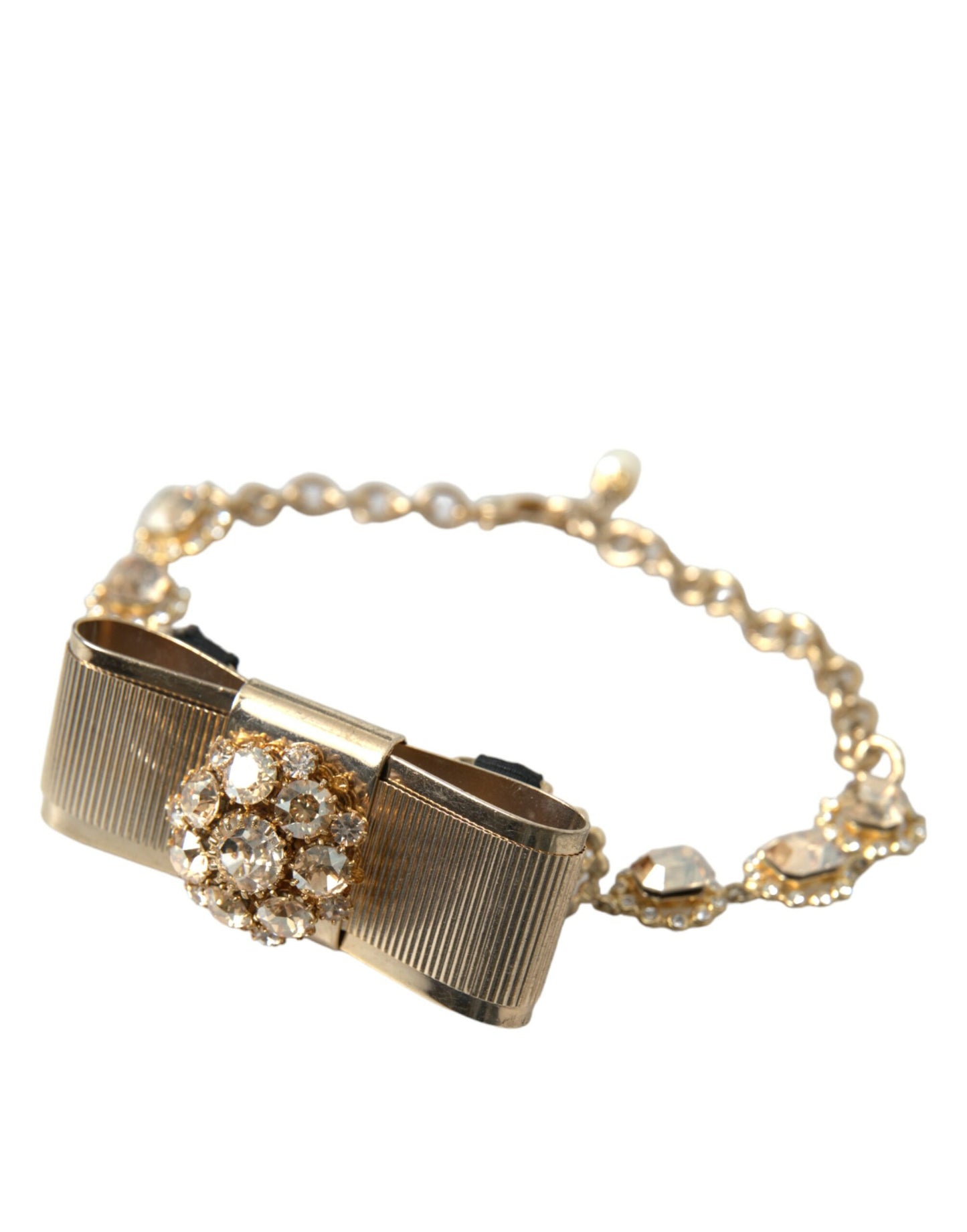 Dolce & Gabbana – Choker-Halskette mit Schleife und durchsichtigem Kristall aus goldenem Messing