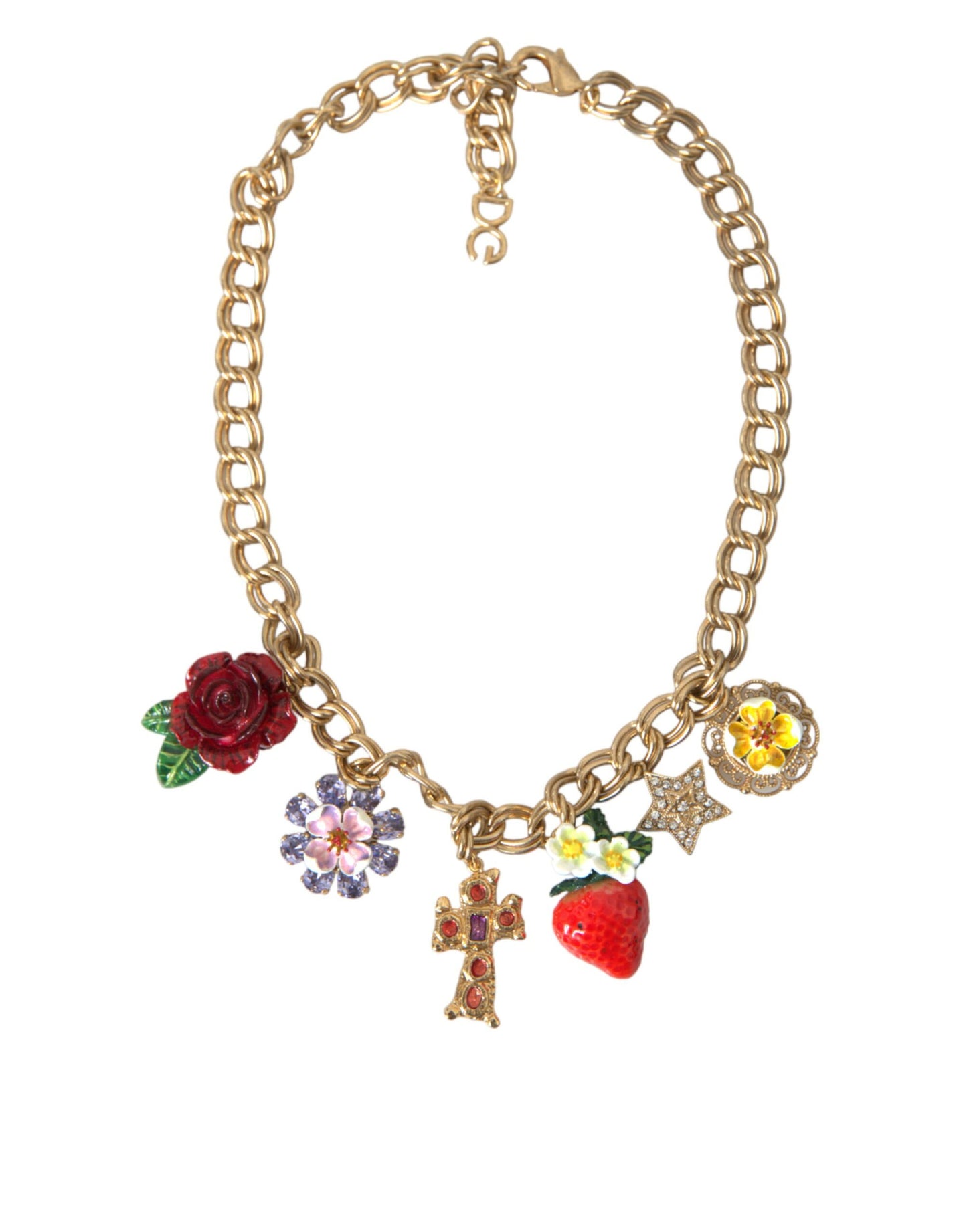 Dolce & Gabbana Halskette mit goldenem Kettenanhänger, Rosenkreuz, Erdbeerstern