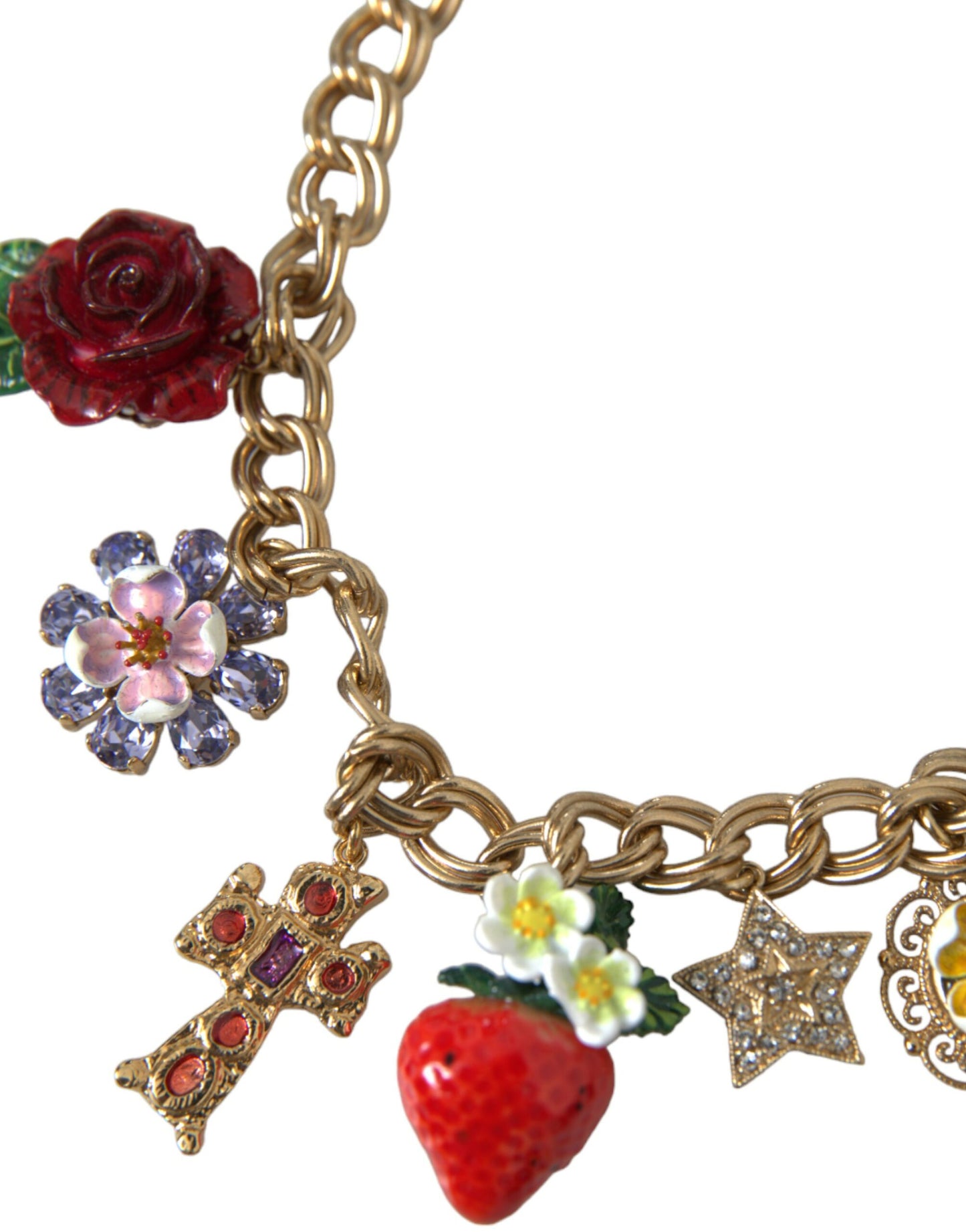 Dolce & Gabbana Halskette mit goldenem Kettenanhänger, Rosenkreuz, Erdbeerstern