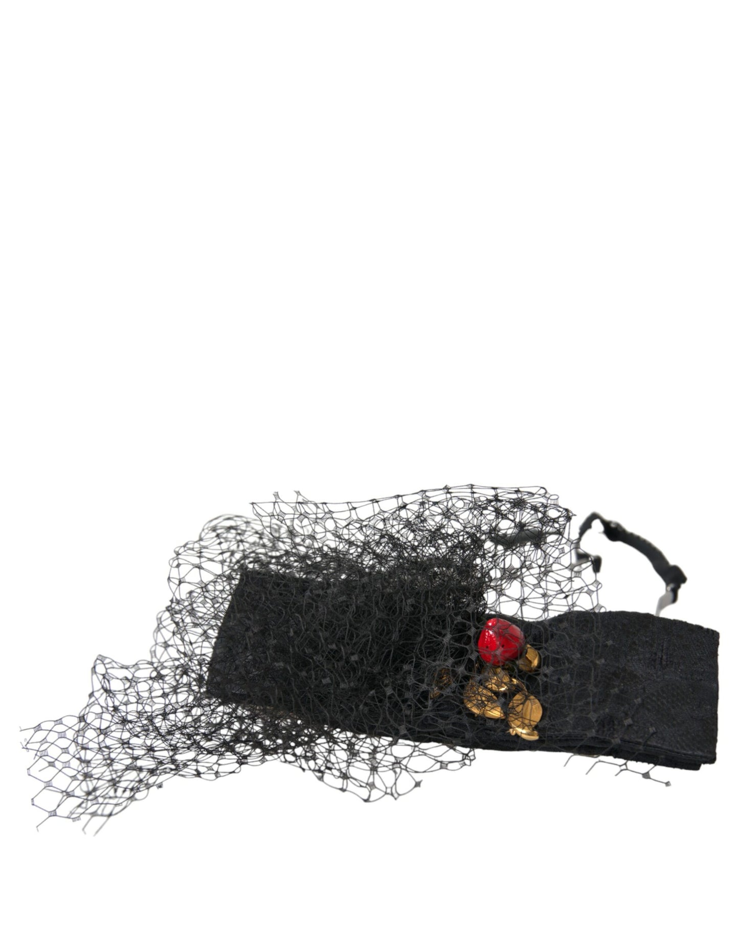 Dolce & Gabbana Schwarzes Erdbeer-Sizilien-Kristallnetz-Stirnband-Diadem