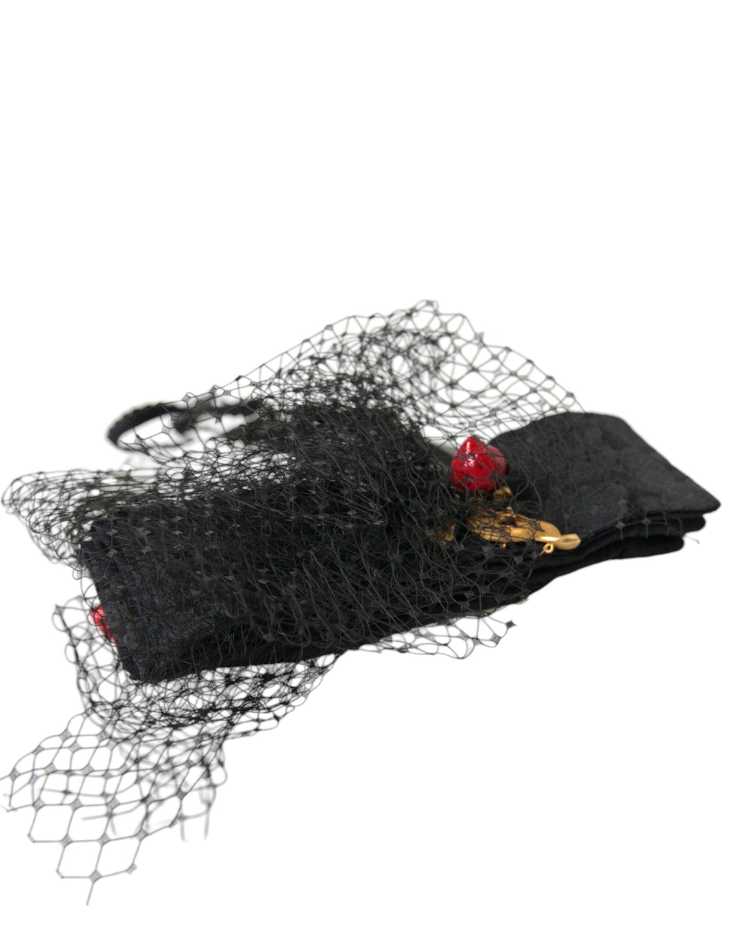 Dolce & Gabbana Schwarzes Erdbeer-Sizilien-Kristallnetz-Stirnband-Diadem