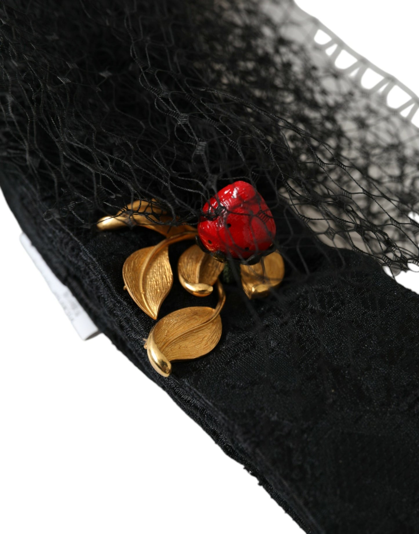 Dolce & Gabbana Schwarzes Erdbeer-Sizilien-Kristallnetz-Stirnband-Diadem