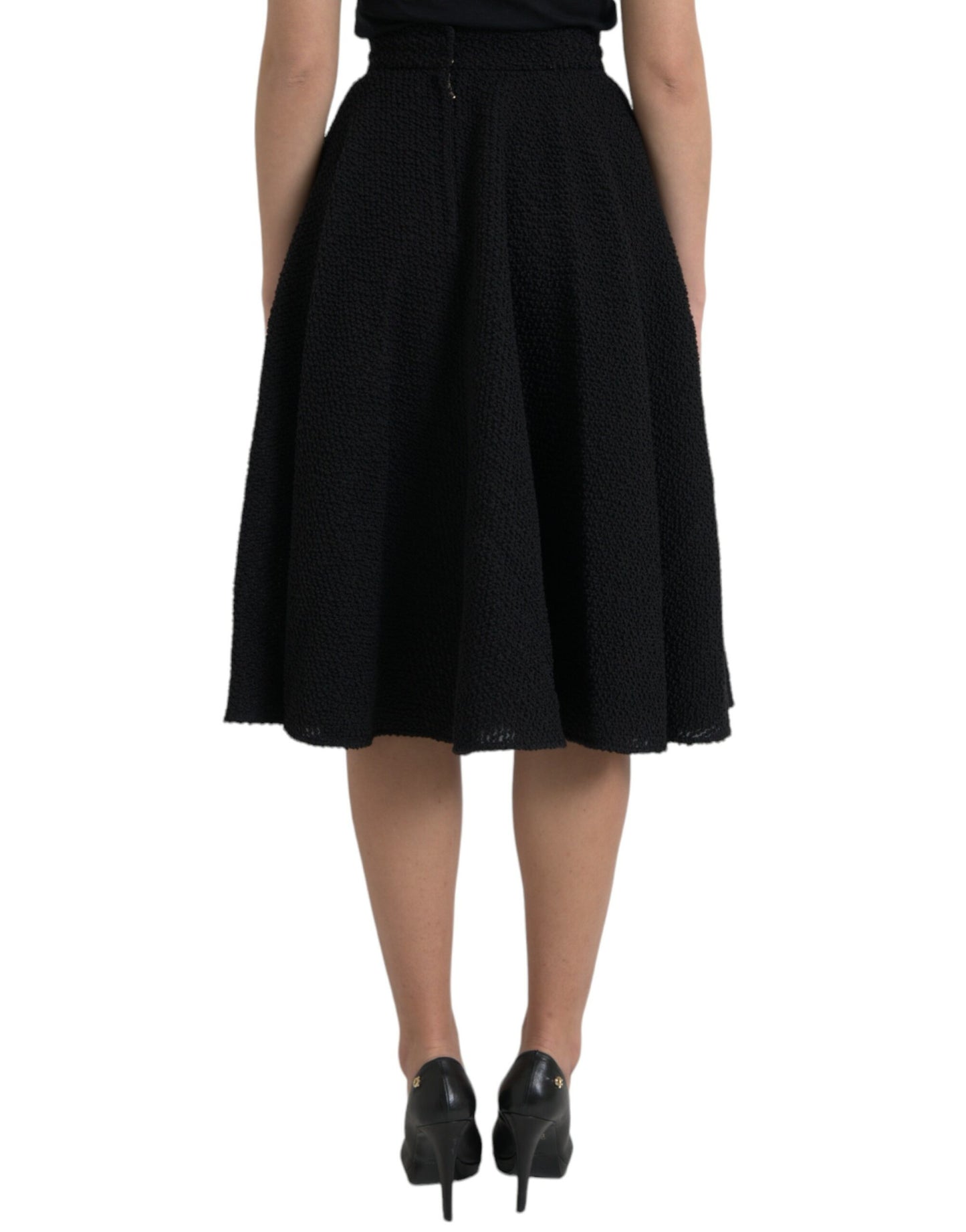 Dolce & Gabbana – Schwarzer, knielanger A-Linien-Rock mit hoher Taille