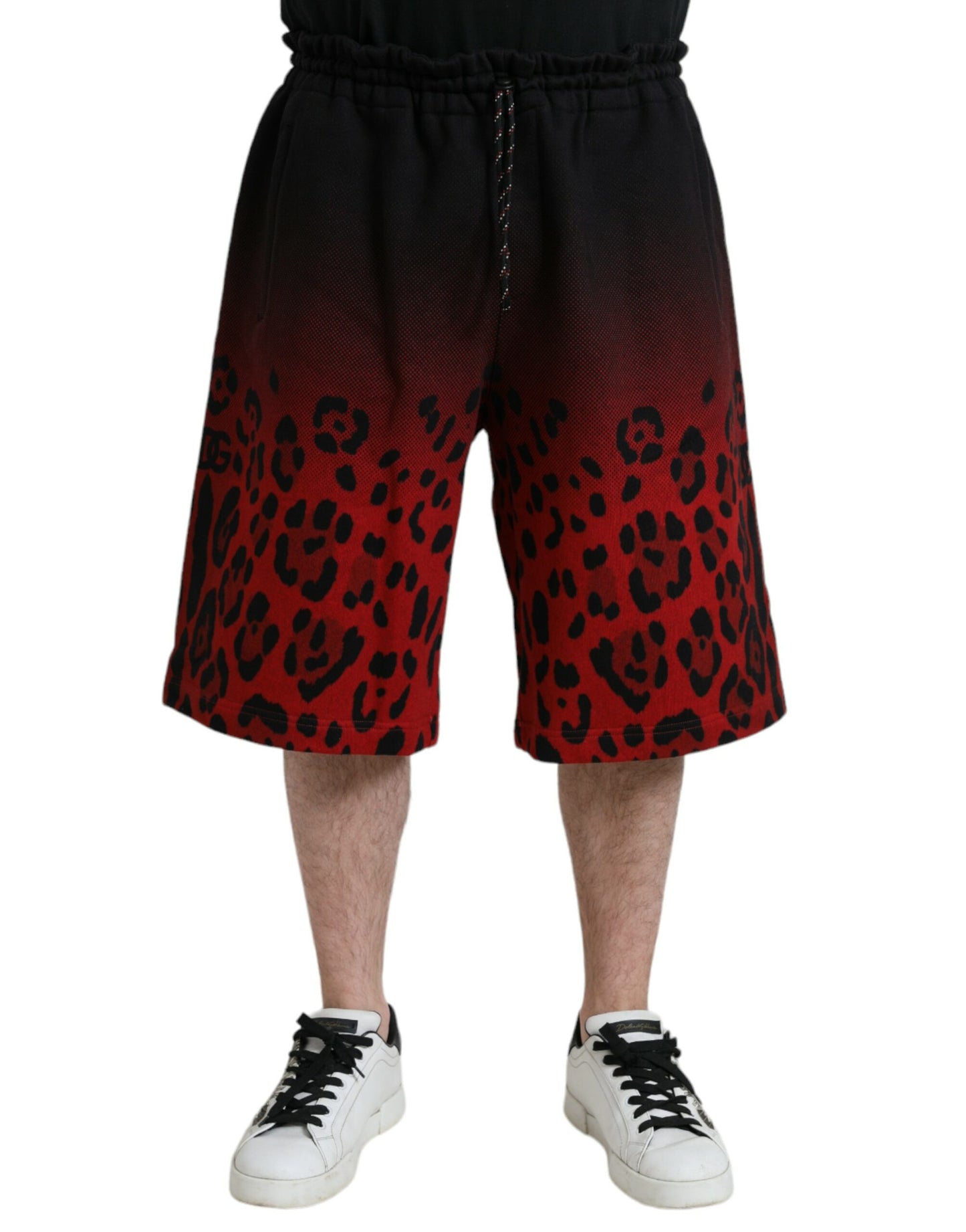 Dolce & Gabbana – Rote Bermudashorts aus Baumwolle mit Leopardenmuster