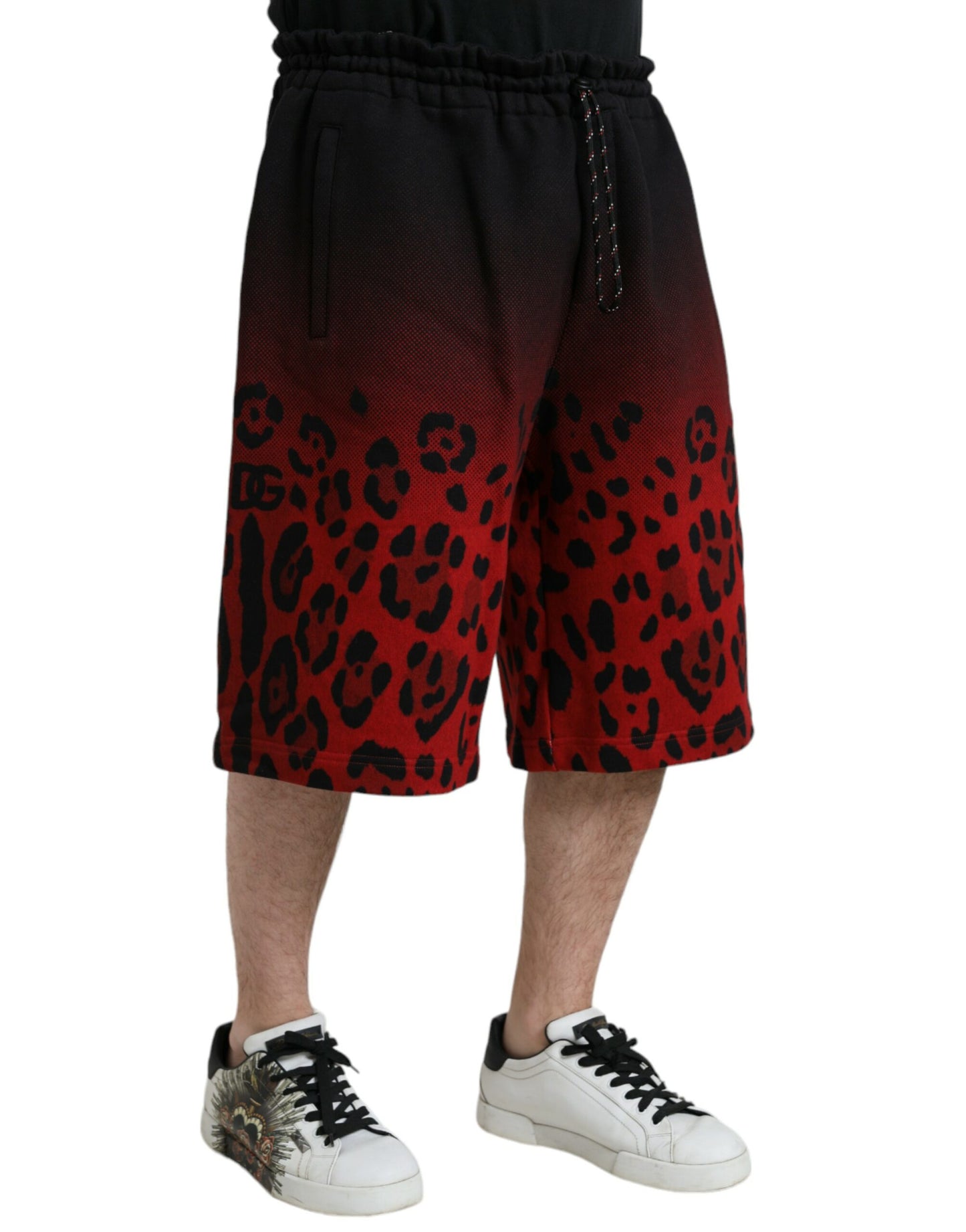 Dolce & Gabbana – Rote Bermudashorts aus Baumwolle mit Leopardenmuster