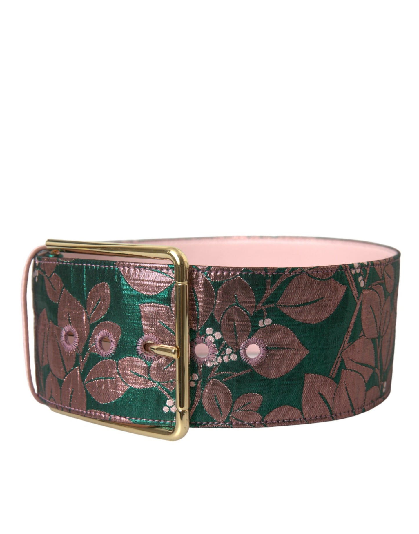 Dolce & Gabbana – Mehrfarbiger Jacquard-Gürtel mit Lurex-Schnalle und Blumenmuster in Gold