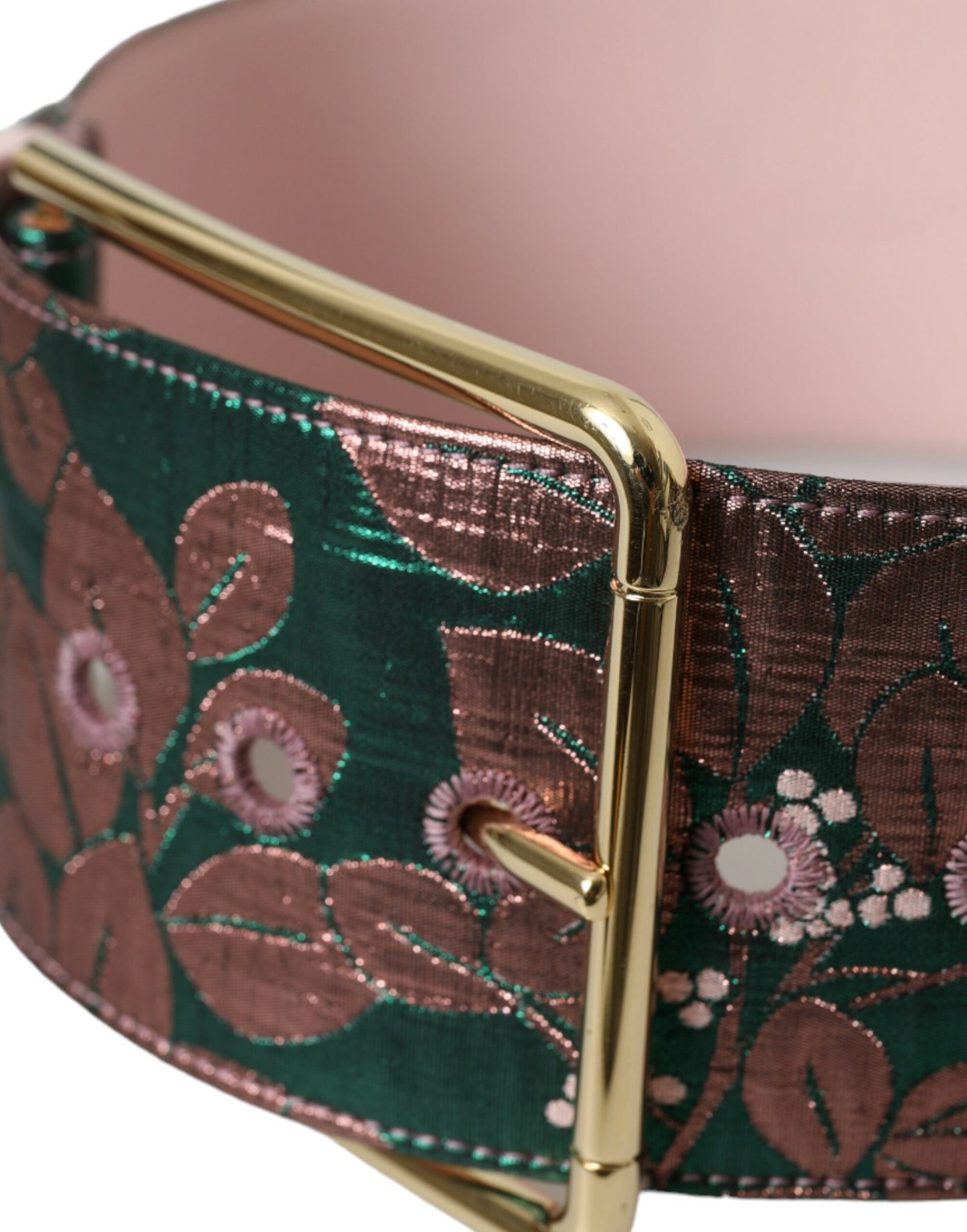Dolce & Gabbana – Mehrfarbiger Jacquard-Gürtel mit Lurex-Schnalle und Blumenmuster in Gold