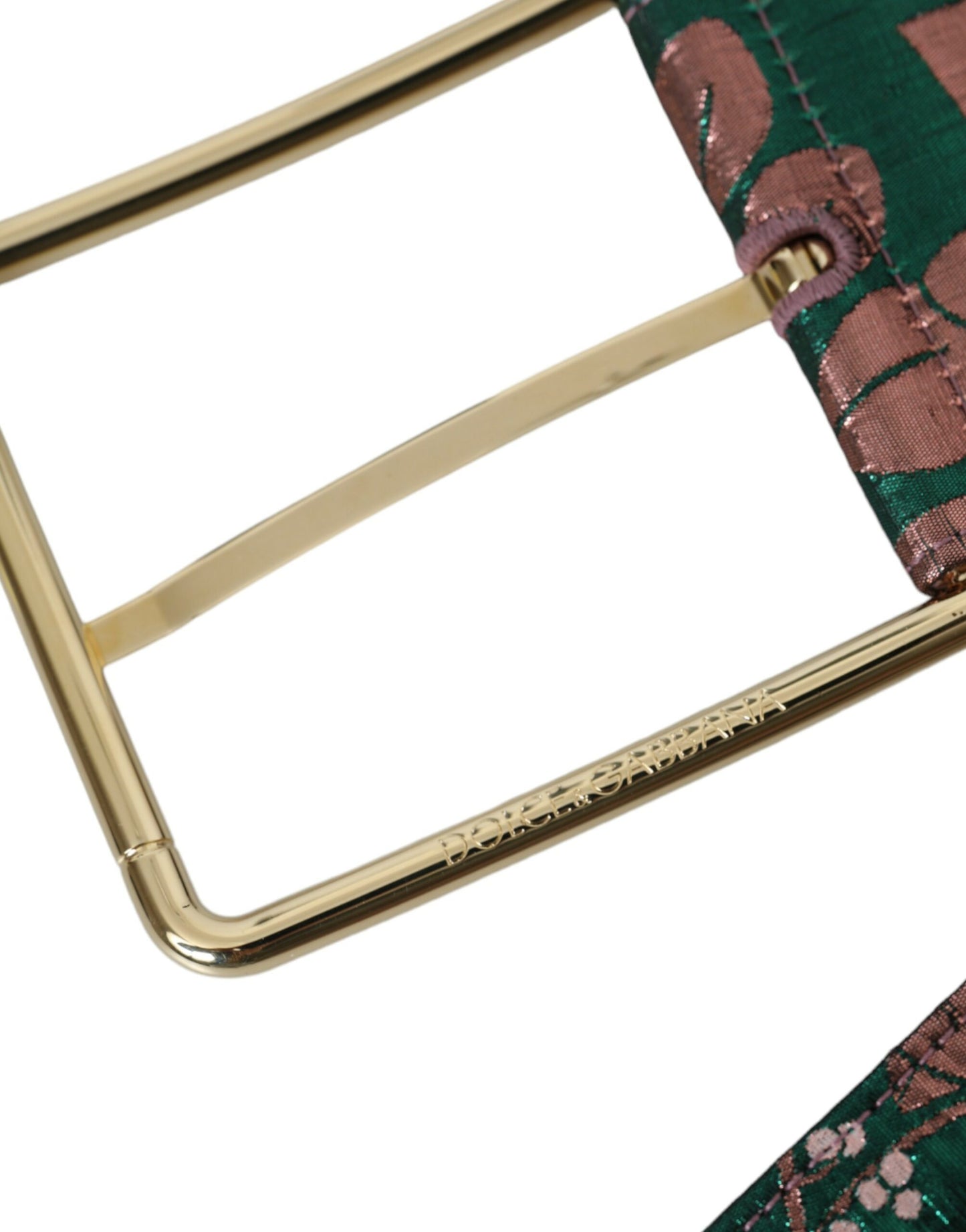 Dolce & Gabbana – Mehrfarbiger Jacquard-Gürtel mit Lurex-Schnalle und Blumenmuster in Gold