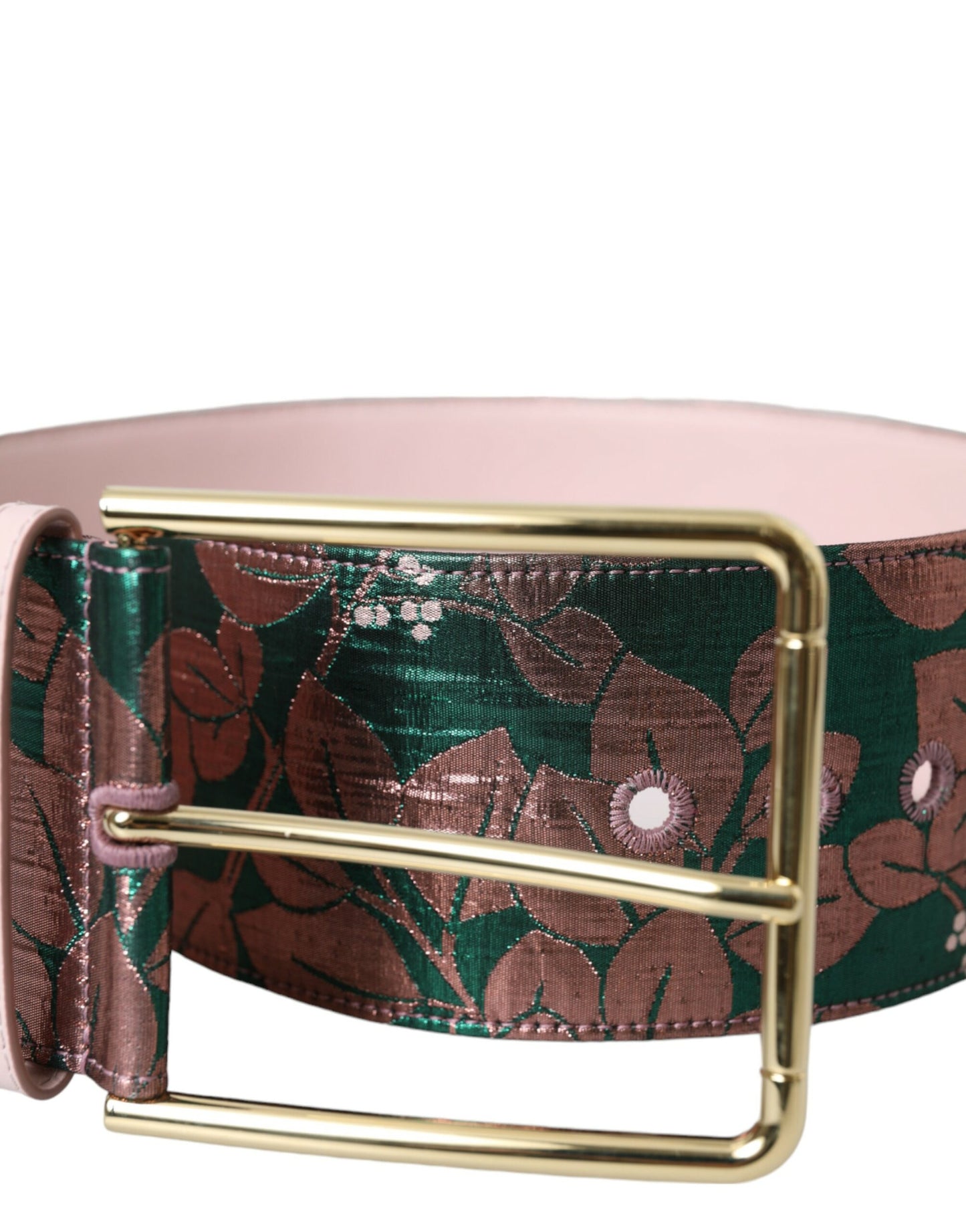 Dolce & Gabbana – Mehrfarbiger Jacquard-Gürtel mit Lurex-Schnalle und Blumenmuster in Gold