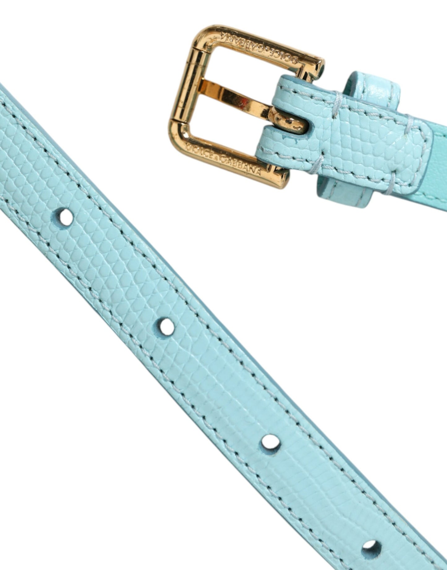 Dolce & Gabbana Hellblauer Taillengürtel aus Leder mit Kristallkette
