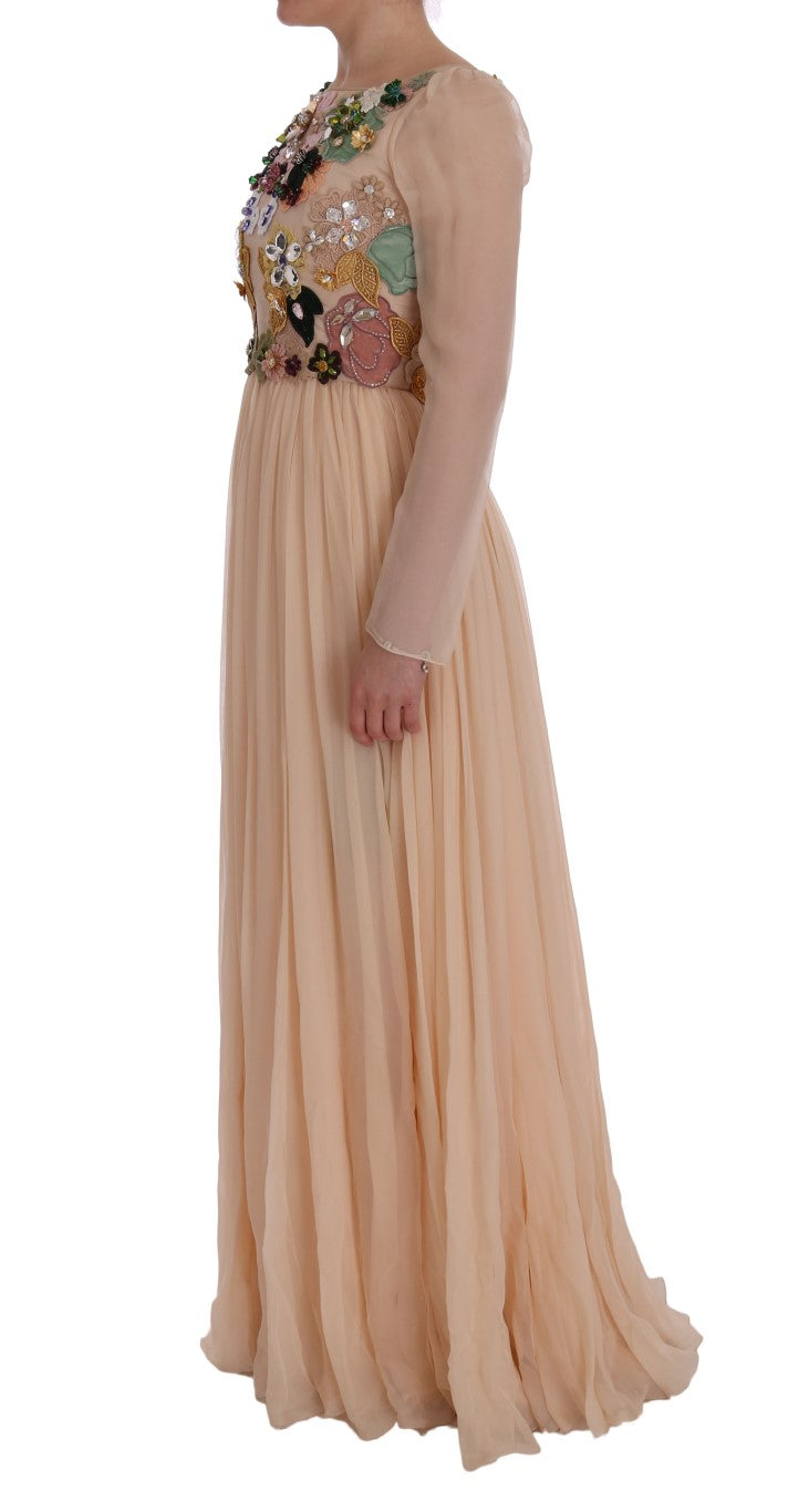 Dolce & Gabbana – Maxikleid aus rosa Seide mit Blumenmuster und Kristallen