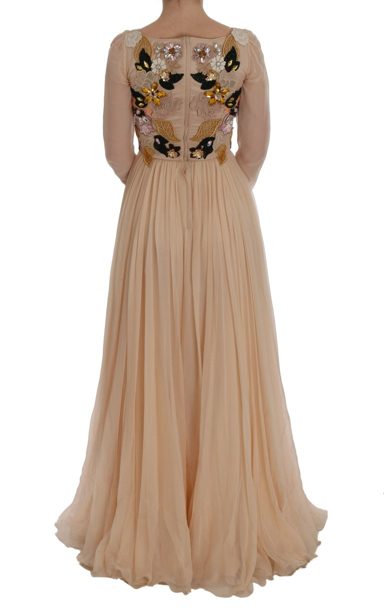 Dolce & Gabbana – Maxikleid aus rosa Seide mit Blumenmuster und Kristallen