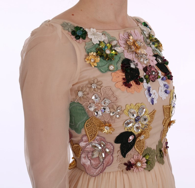 Dolce & Gabbana – Maxikleid aus rosa Seide mit Blumenmuster und Kristallen