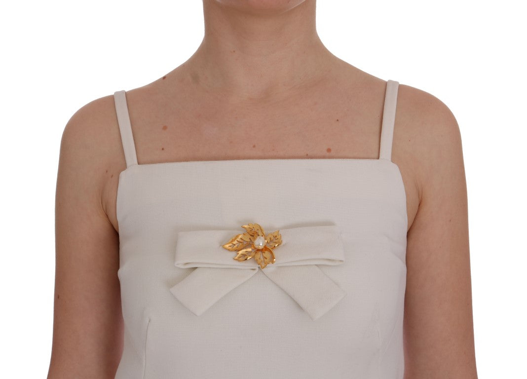 Dolce & Gabbana – Etuikleid aus weißer Stretchwolle mit Brosche