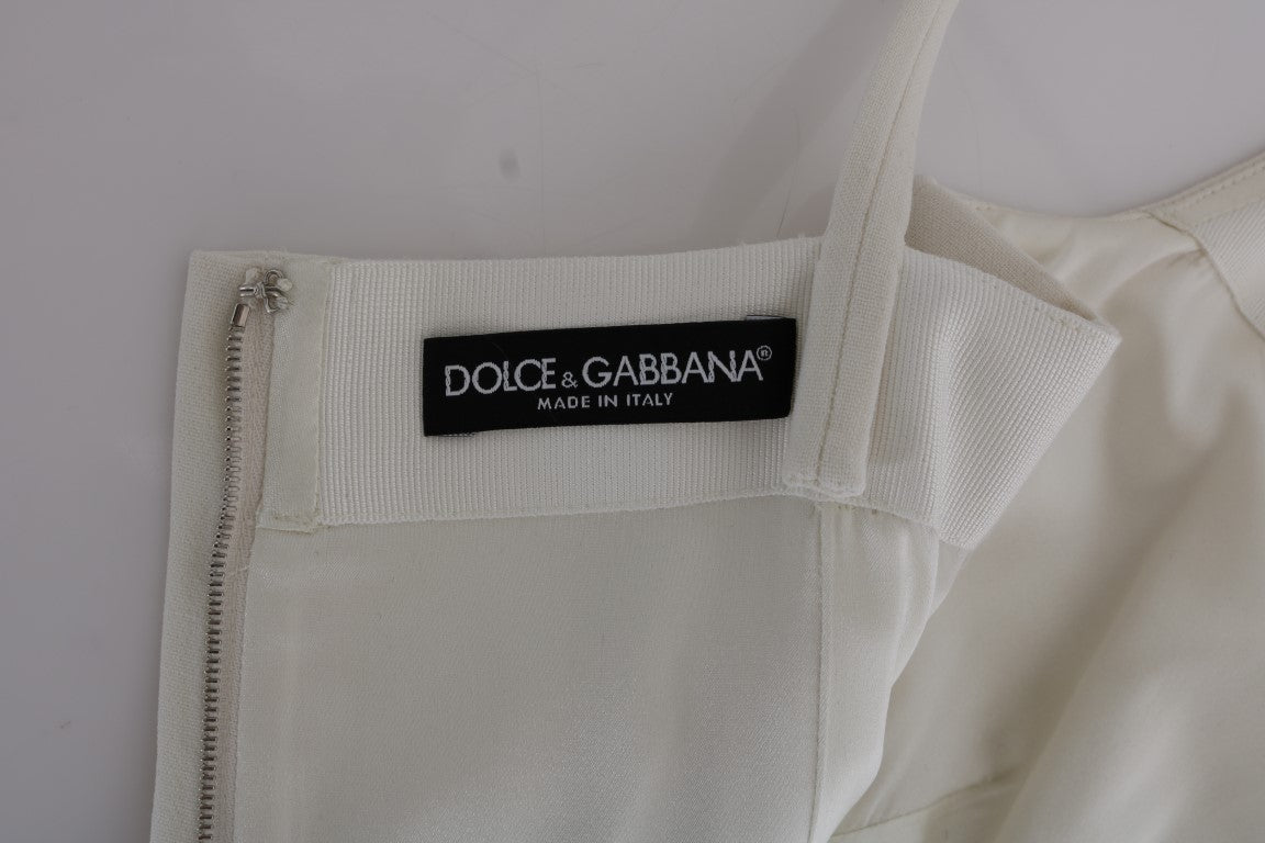 Dolce & Gabbana – Etuikleid aus weißer Stretchwolle mit Brosche