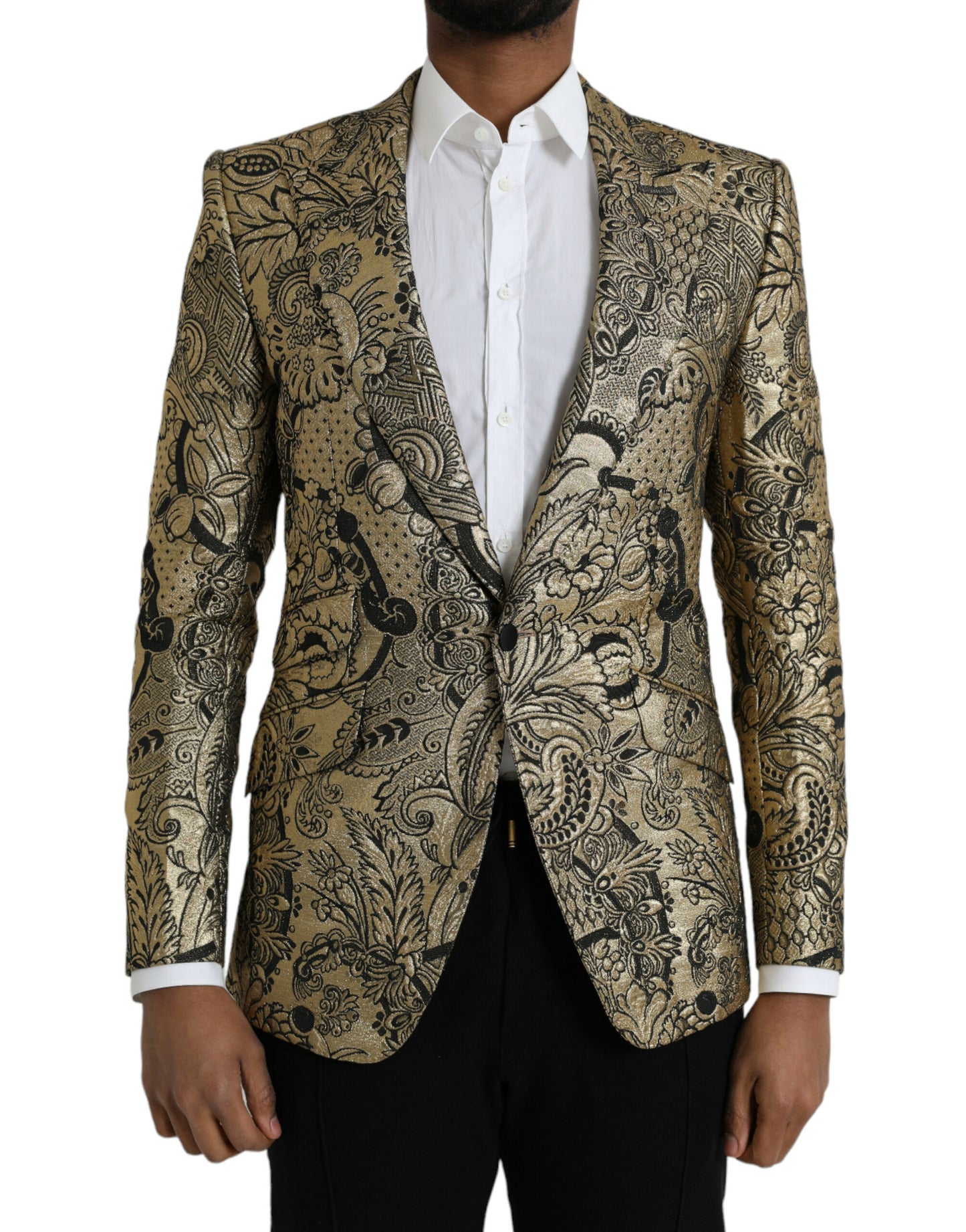 Dolce & Gabbana Gold SICILIA Jacquard Einreihiger Mantelblazer
