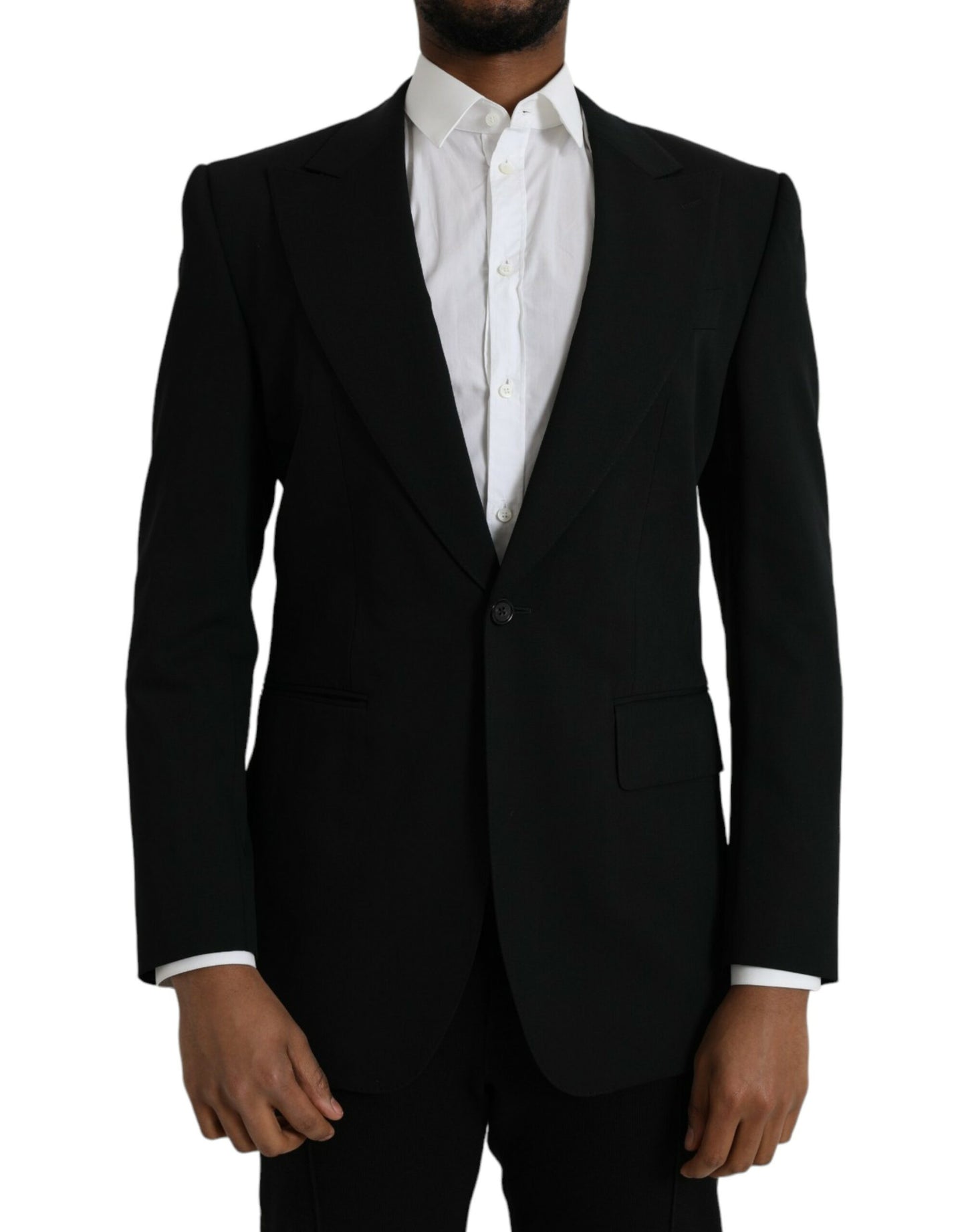 Dolce & Gabbana – Einreihiger Blazer aus schwarzer Wolle mit Spitze