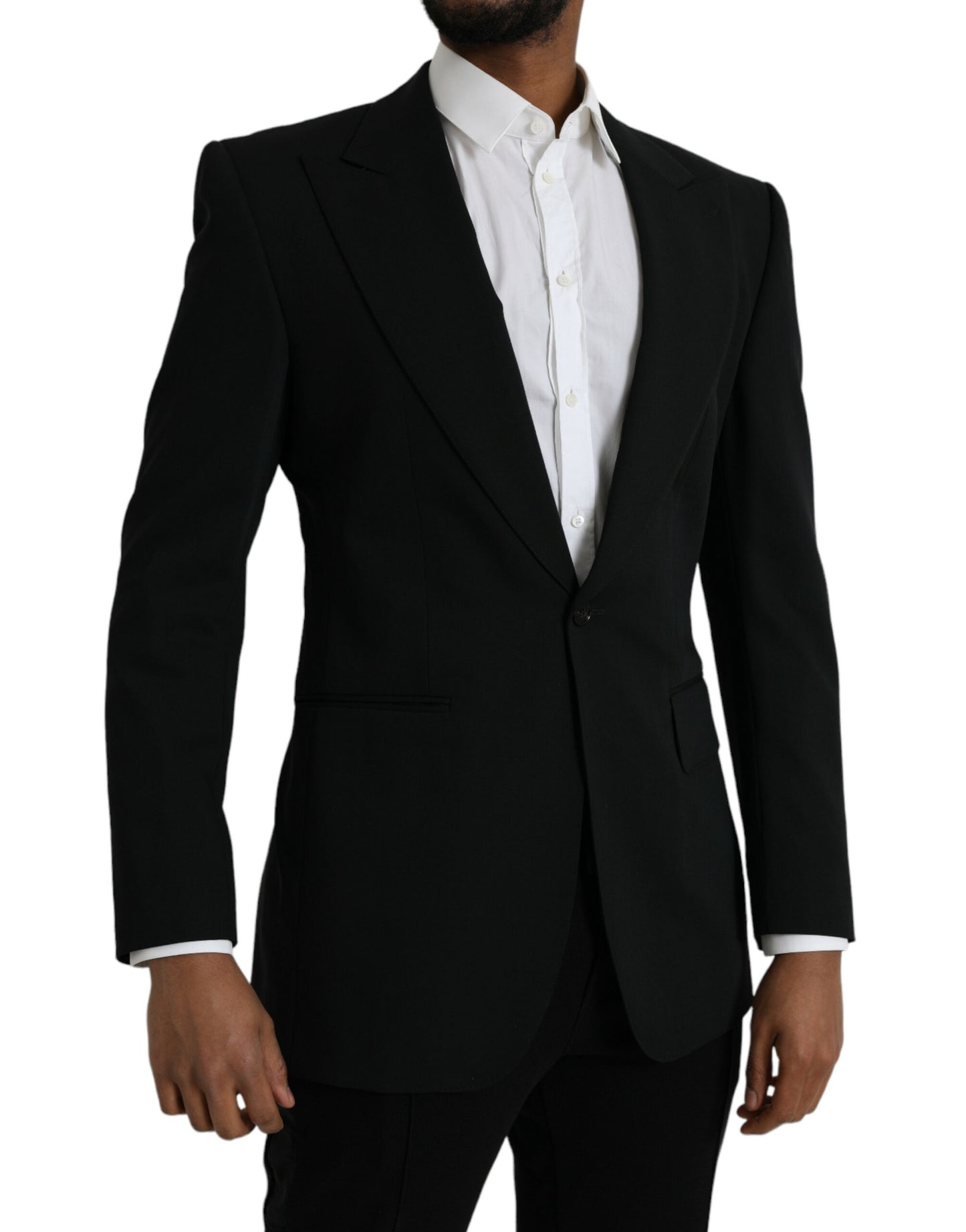 Dolce & Gabbana – Einreihiger Blazer aus schwarzer Wolle mit Spitze