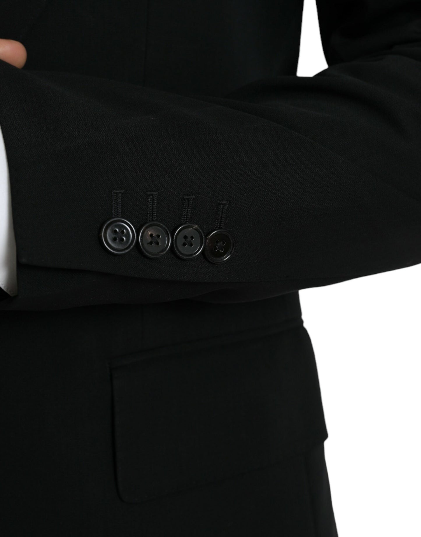 Dolce & Gabbana – Einreihiger Blazer aus schwarzer Wolle mit Spitze