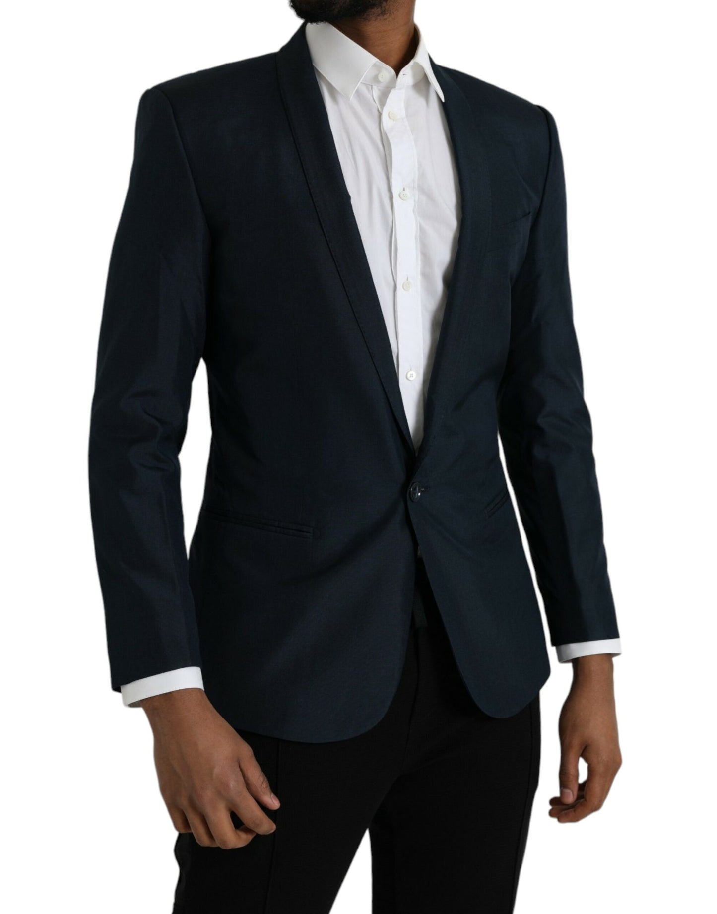 Dolce & Gabbana Blauer GOLD-Einreihiger Mantelblazer mit Kerbe