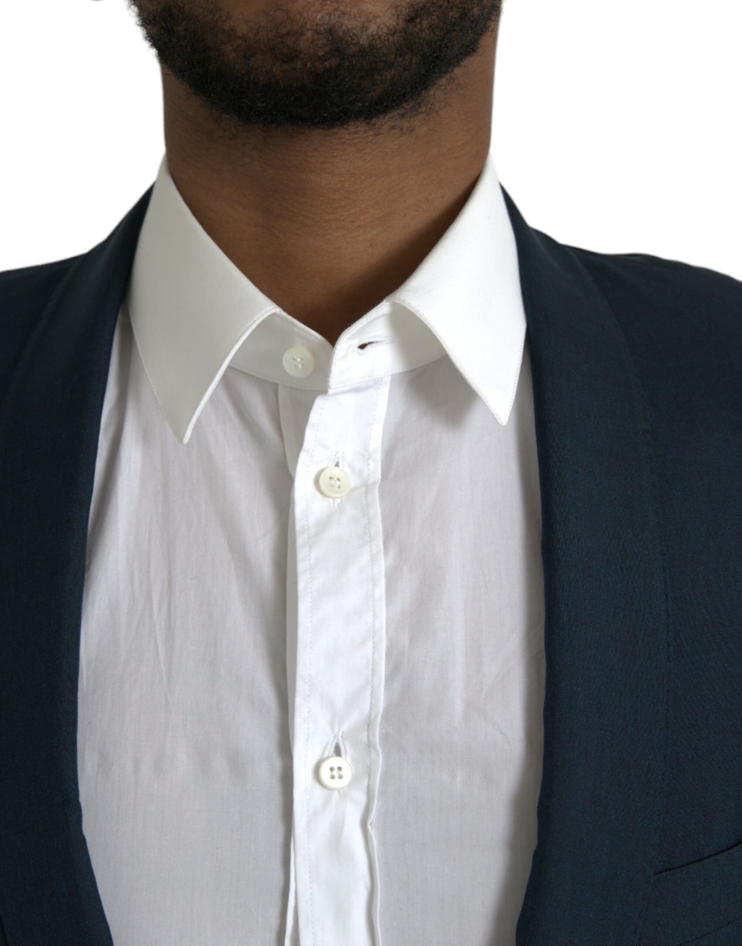 Dolce & Gabbana Blauer GOLD-Einreihiger Mantelblazer mit Kerbe