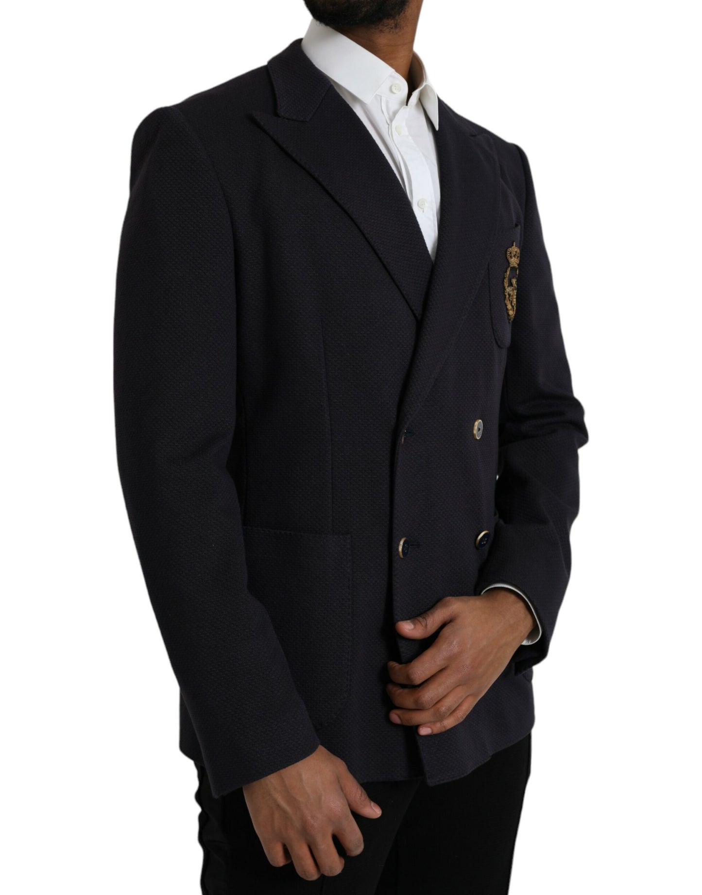 Dolce & Gabbana – Dunkelblauer, zweireihiger Blazer mit Kronenbiene