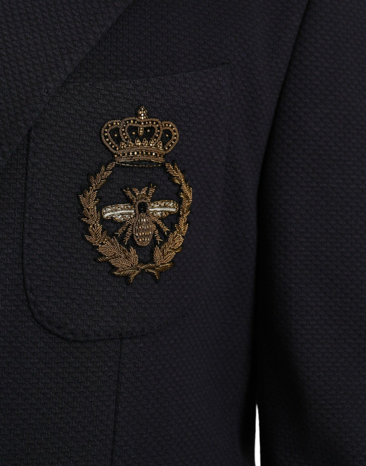 Dolce & Gabbana – Dunkelblauer, zweireihiger Blazer mit Kronenbiene
