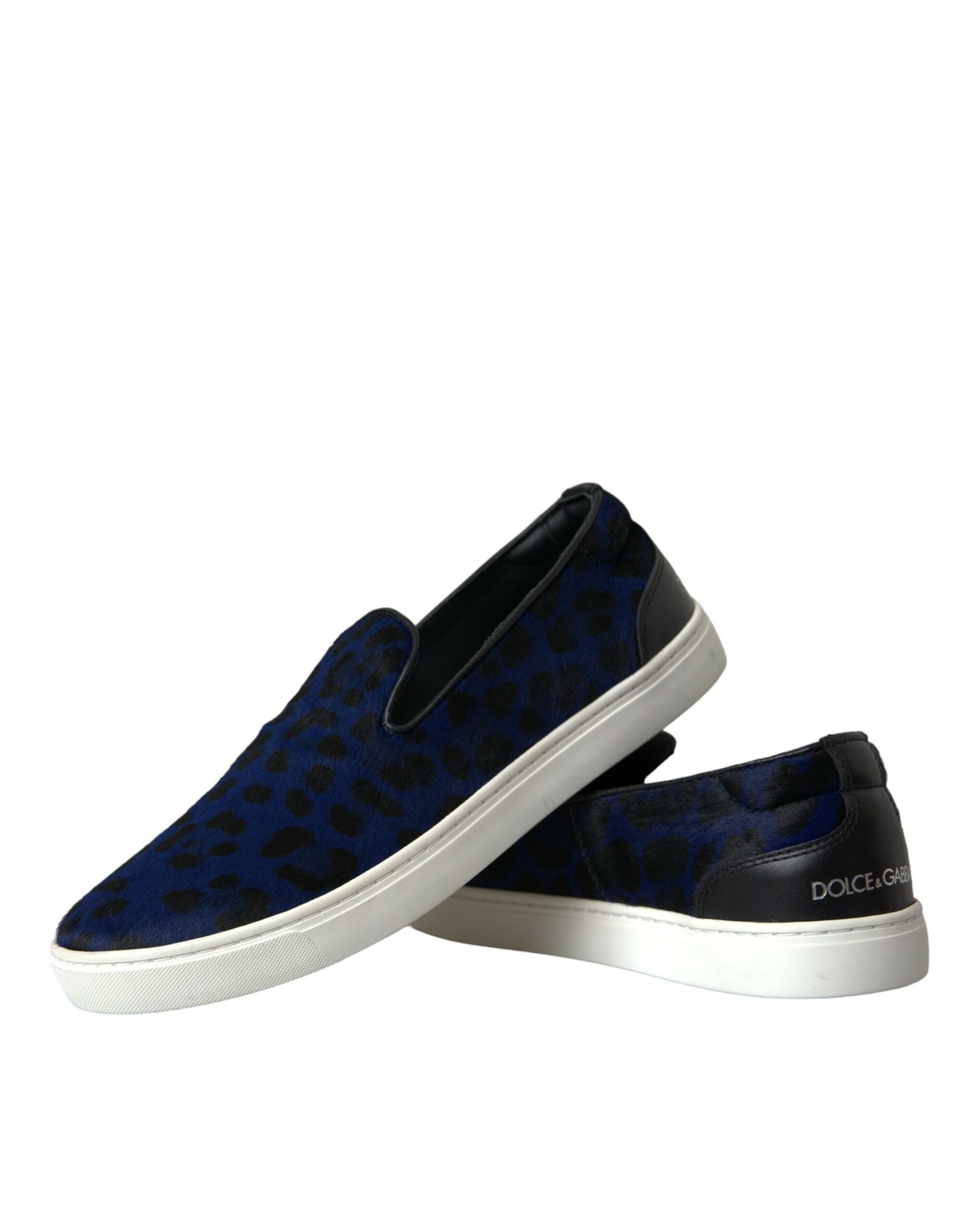 Dolce & Gabbana – Sneakers aus blauem Kalbsleder mit Leopardenmuster