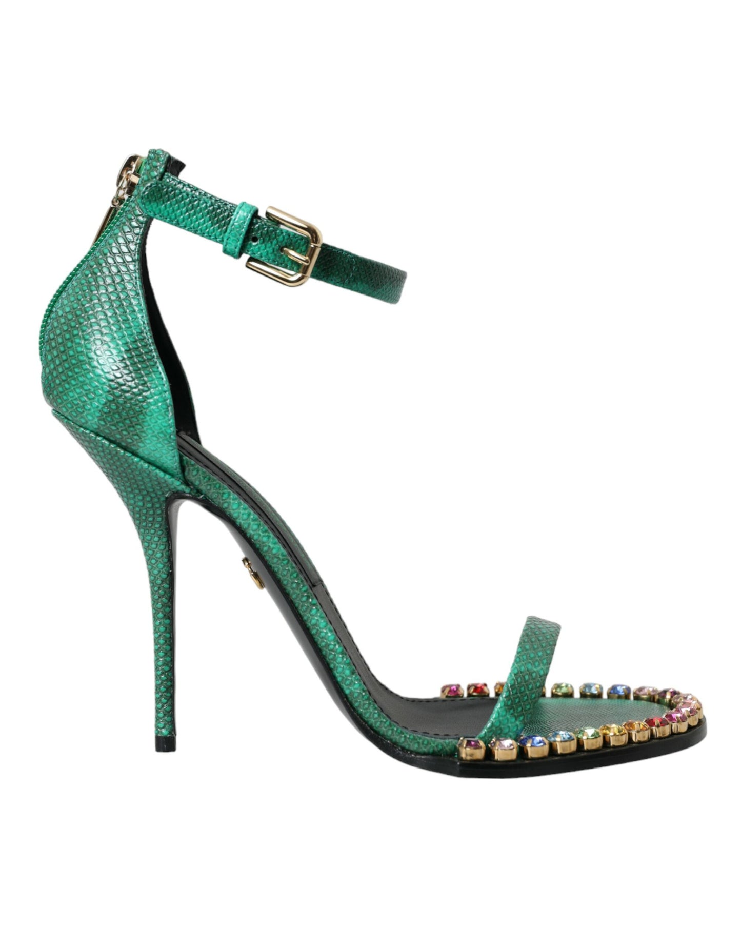 Dolce & Gabbana Grüne Sandalen aus exotischem Leder mit Kristallen