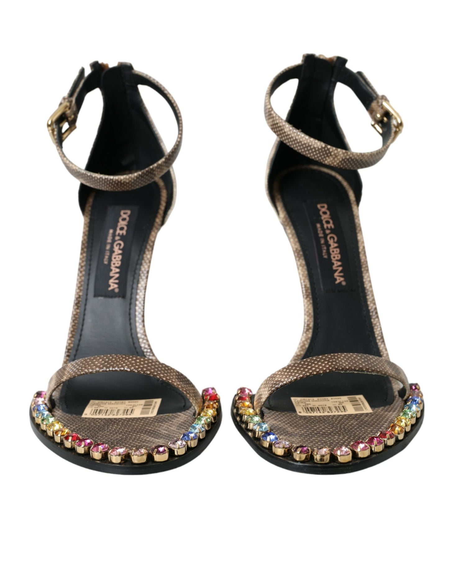 Dolce & Gabbana Braune Sandalen aus exotischem Leder mit Kristallen