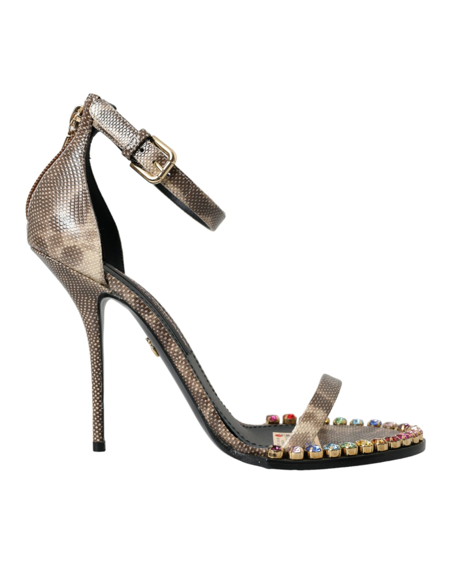 Dolce & Gabbana Braune Sandalen aus exotischem Leder mit Kristallen